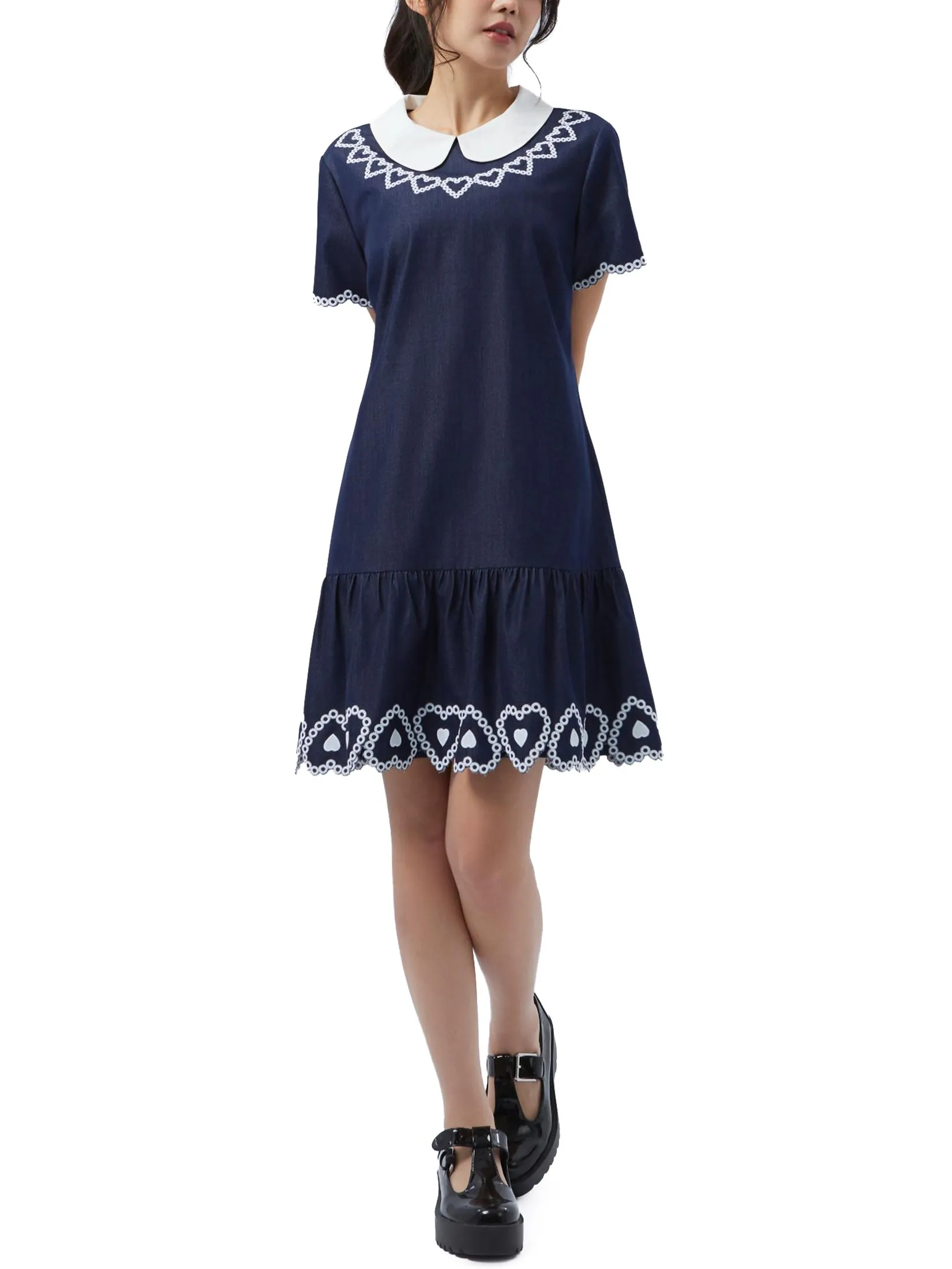 EP Women Dress Short Sleeves Tencel Print Dark Blue