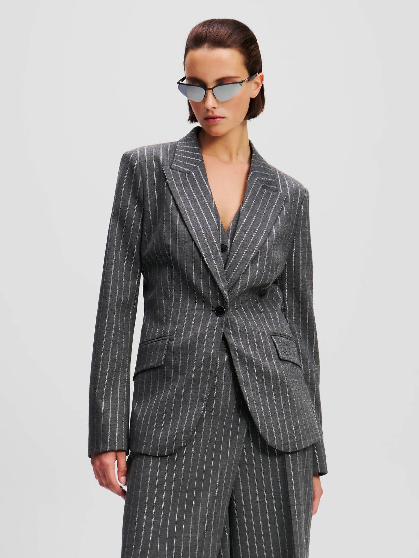 KARL LAGERFELD RTW-1 PINSTRIPE BLAZER QUIET SHADE