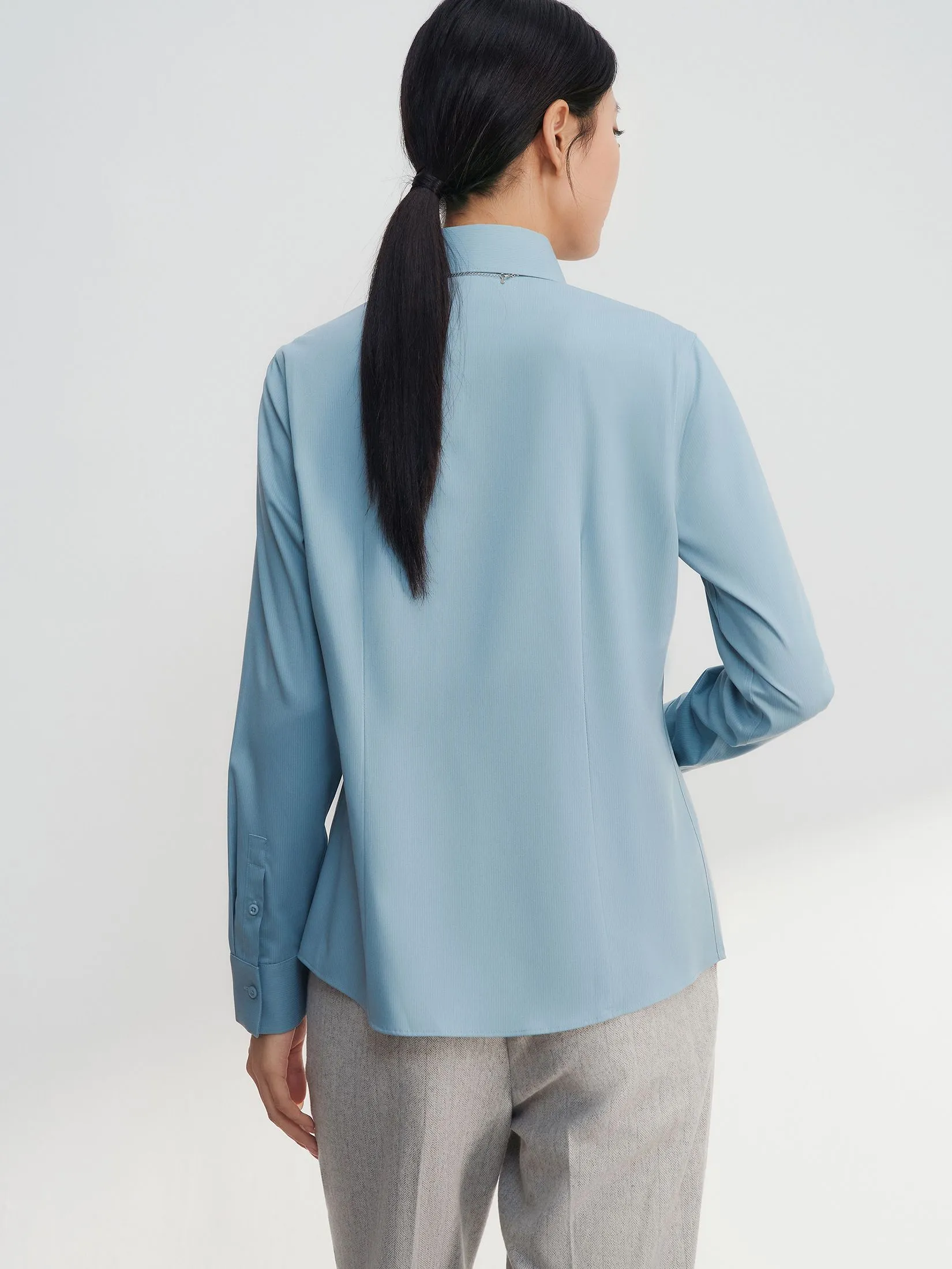 G2000 Women Clothing Modal Poly Spandex Dobby Twill With Detachable Necklace Shirt Slim Fit - Blue