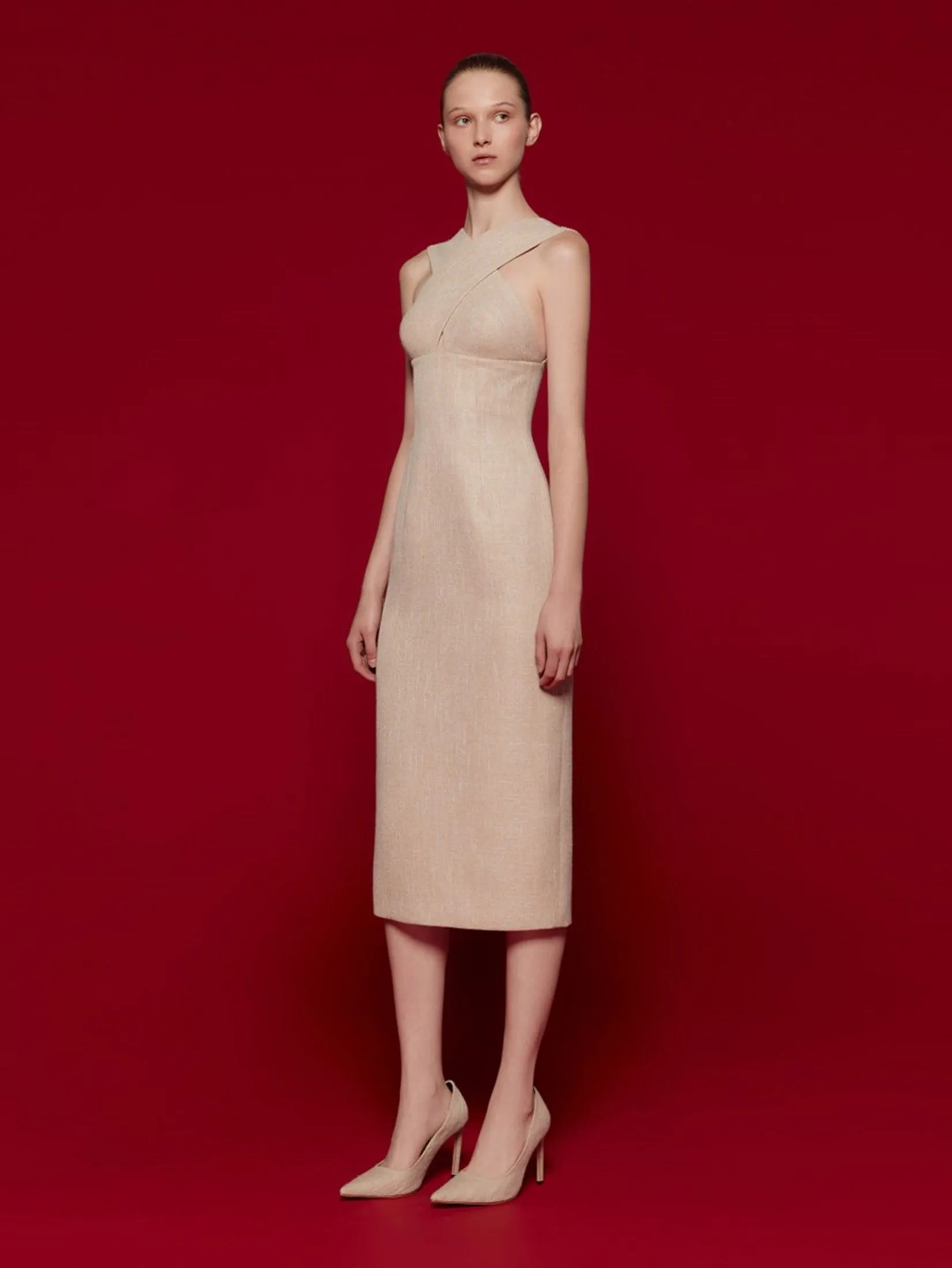 ASAVA (SS24) Elena Criss Cross Women Dress Beige