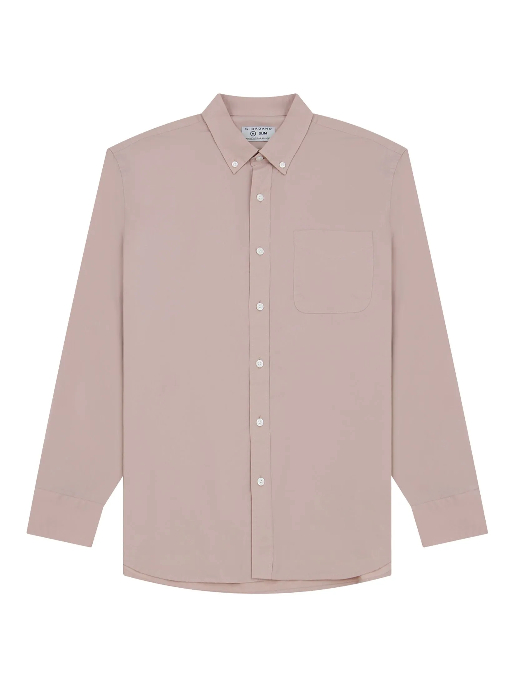 GIORDANO Men's Slim Fit Long Sleeve Stretch Shirt (Poplin) LT Brown