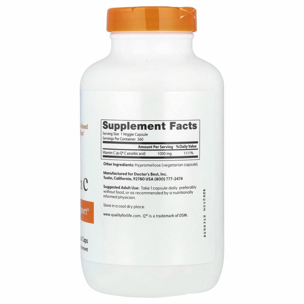 Doctor's Best, Витамин C с Quali-C, 1000 мг, 360 вегетарианских капсул