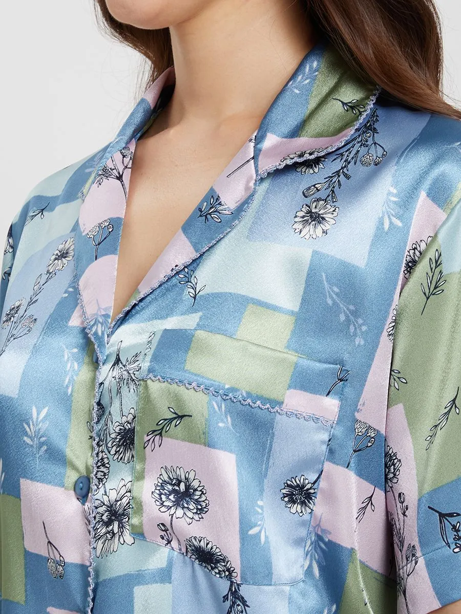 ELIZABETH Women Pyjamas Short Sleeves Shirt + Cropped Pants Multi-Color