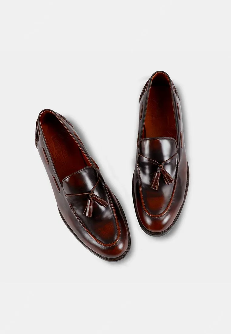 BROWN STONE BROWN STONE VELVET TASSEL LOAFERS MOC TOE BURGUNDY