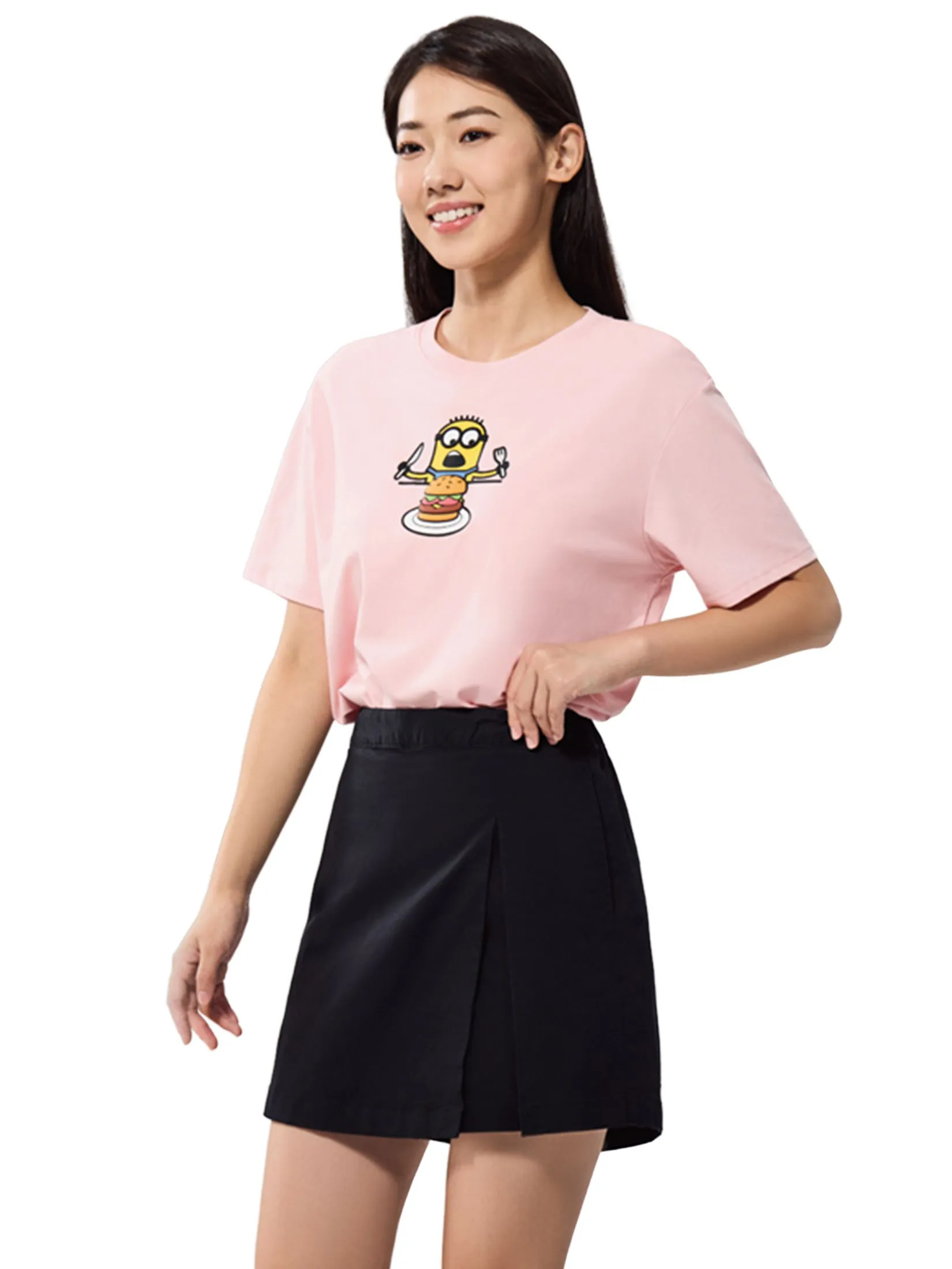 GIORDANO Women's Side vent half elastic waist skorts Black