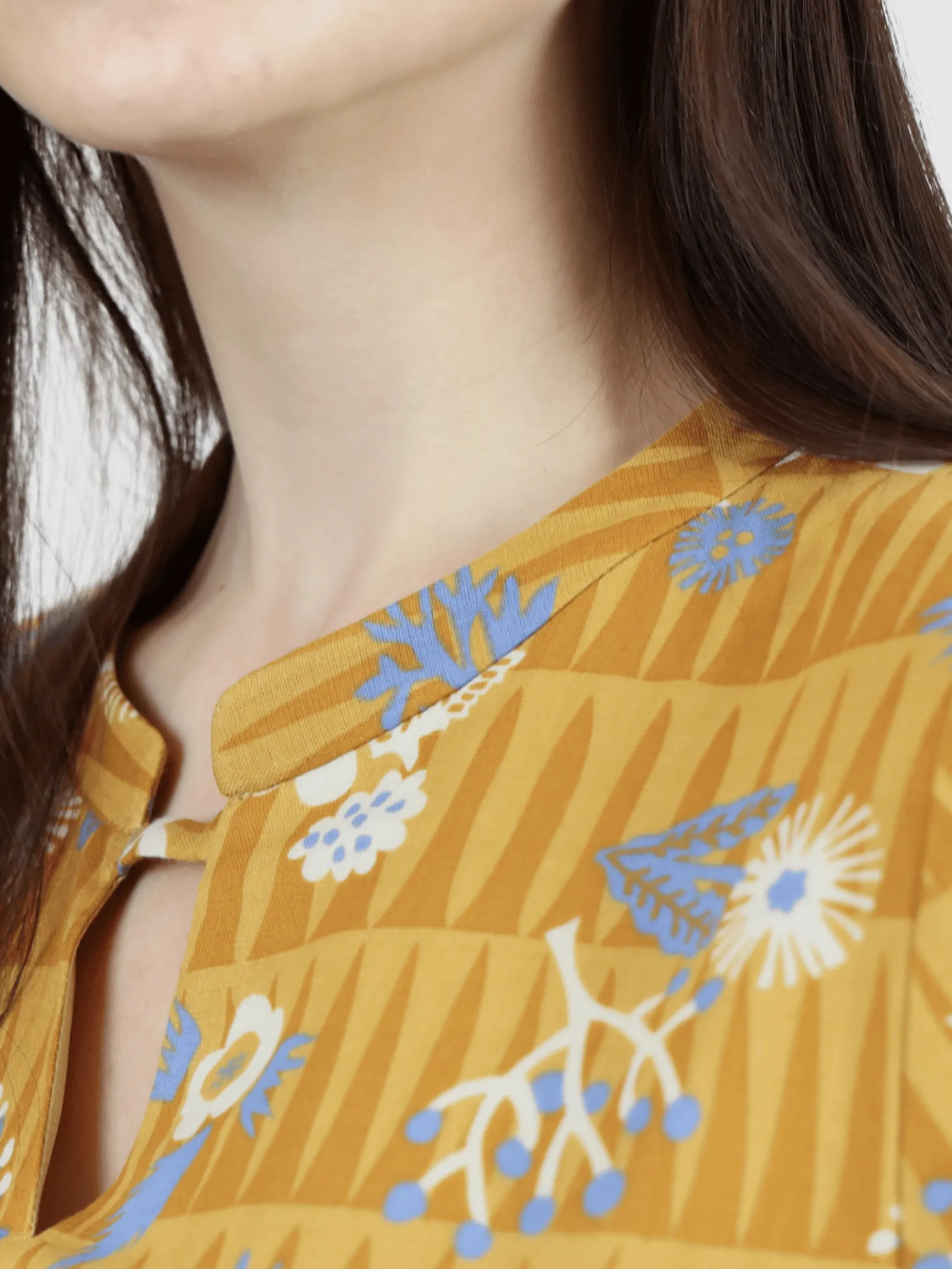 VERONIQA Women Dress Short Sleeves Cotton Print Yellow