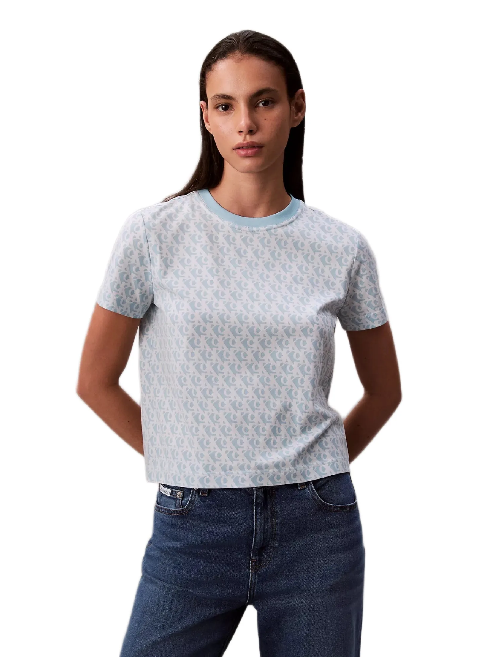 CALVIN KLEIN Women s Allover Monogram Logo Classic T-Shirt Light blue