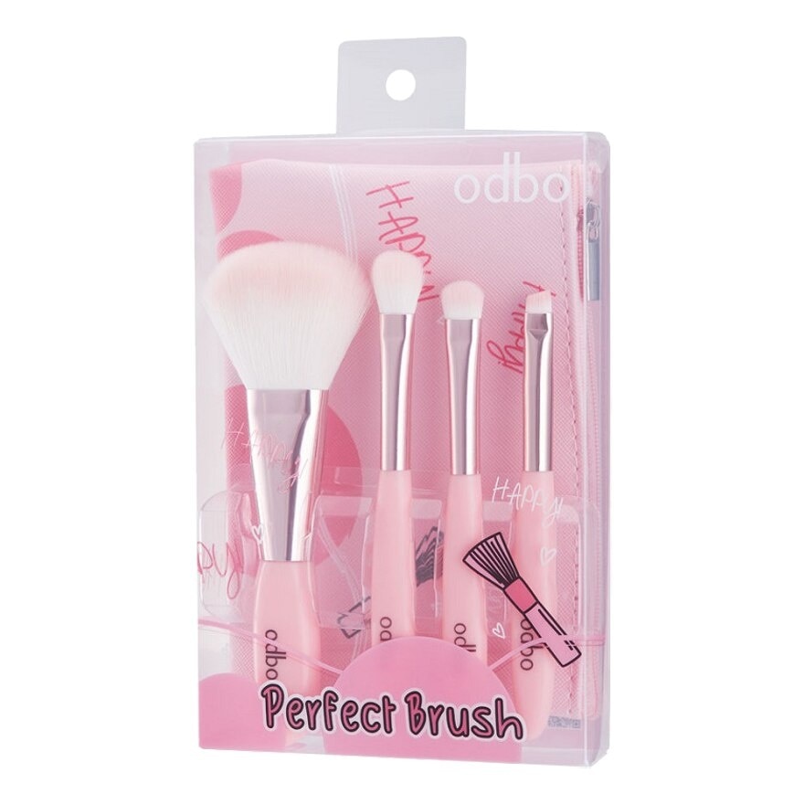 Odbo Perfect Brush Set 4pcs (Free Brush Bag 1 pcs) 02 Pink - Pink