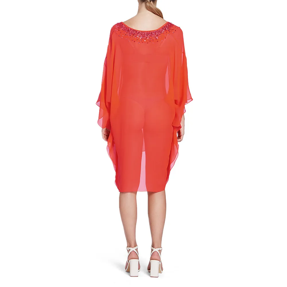 ANGELYS BALEK Orange Deep V - Neck  Women  Dress