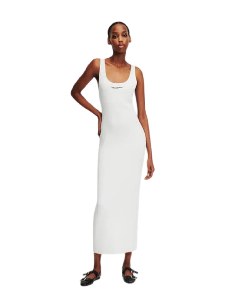 KARL LAGERFELD SLEEVELESS RIB WOMEN KNIT DRESS WHITE