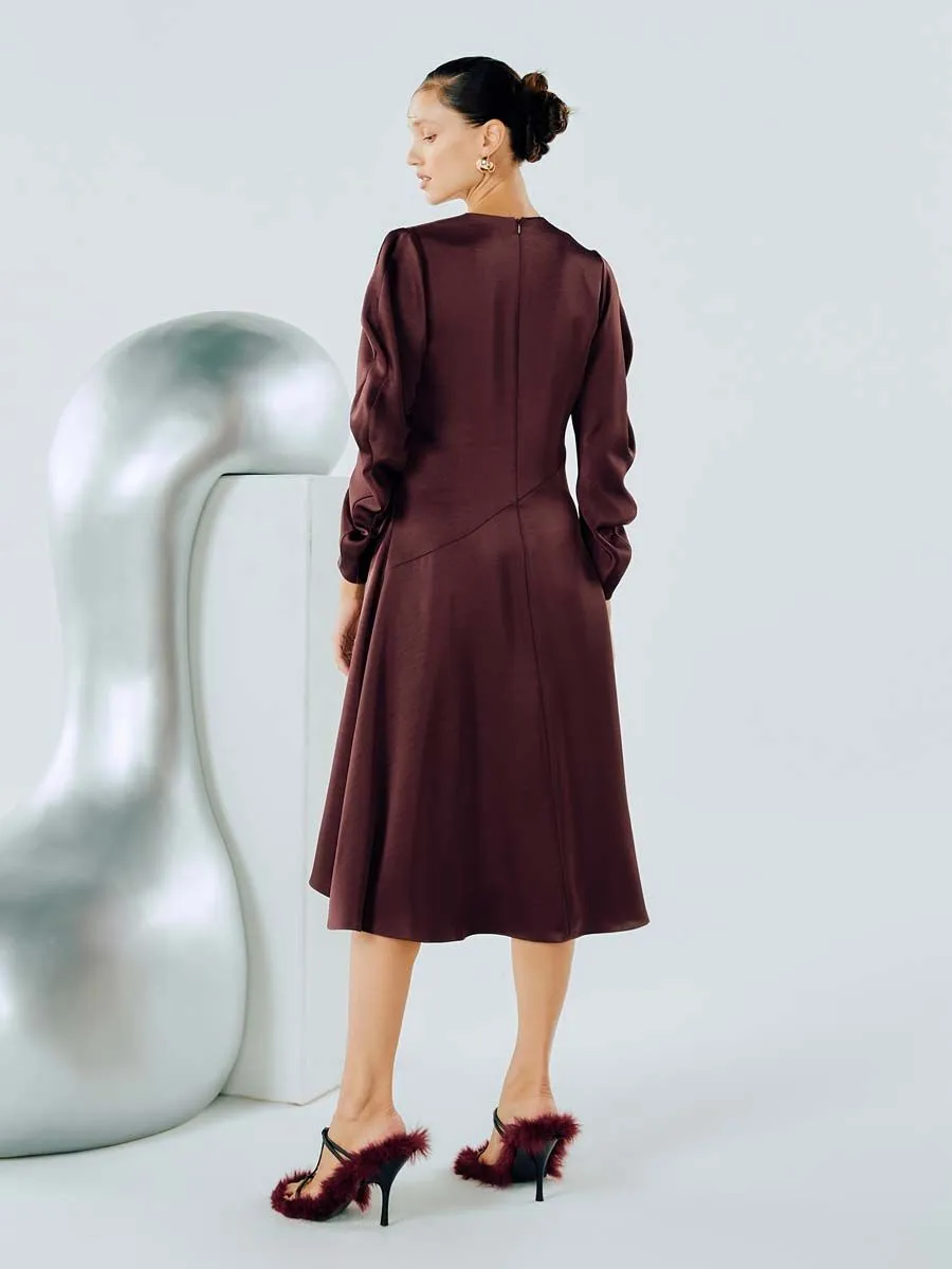 SHAKA Woman Dress Midi Melt Sleeves Satin Purple