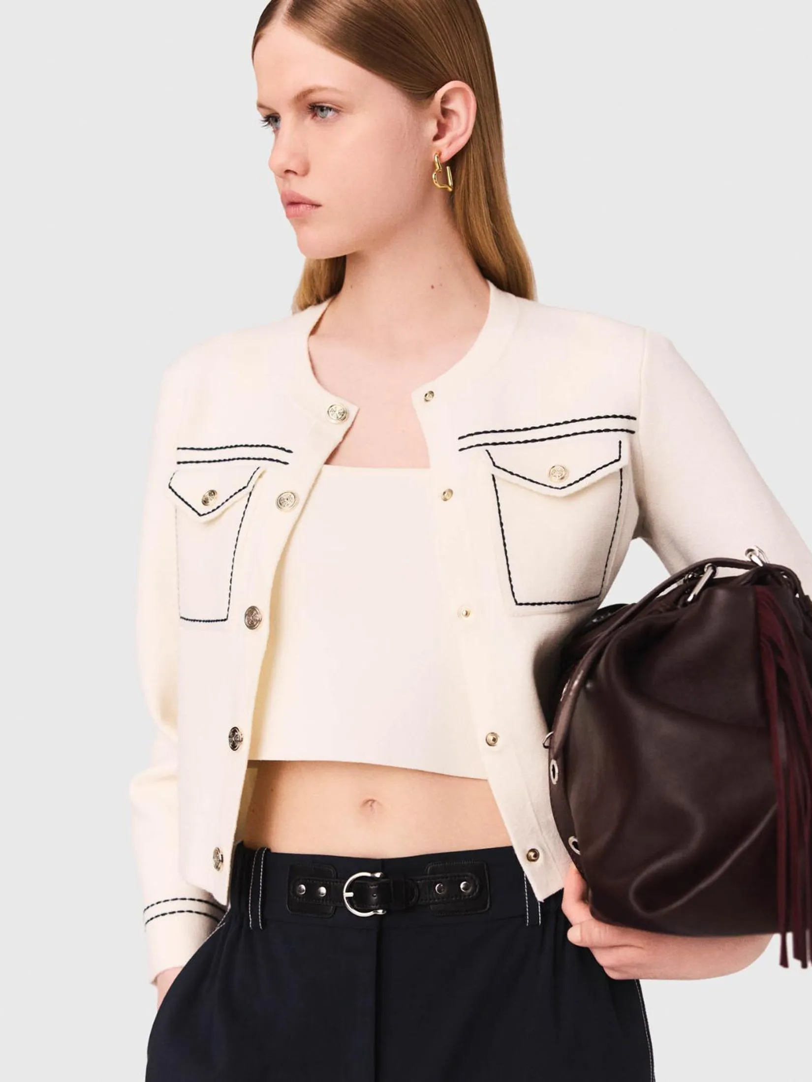 MAJE Women Cardigan Topstitched Cropped