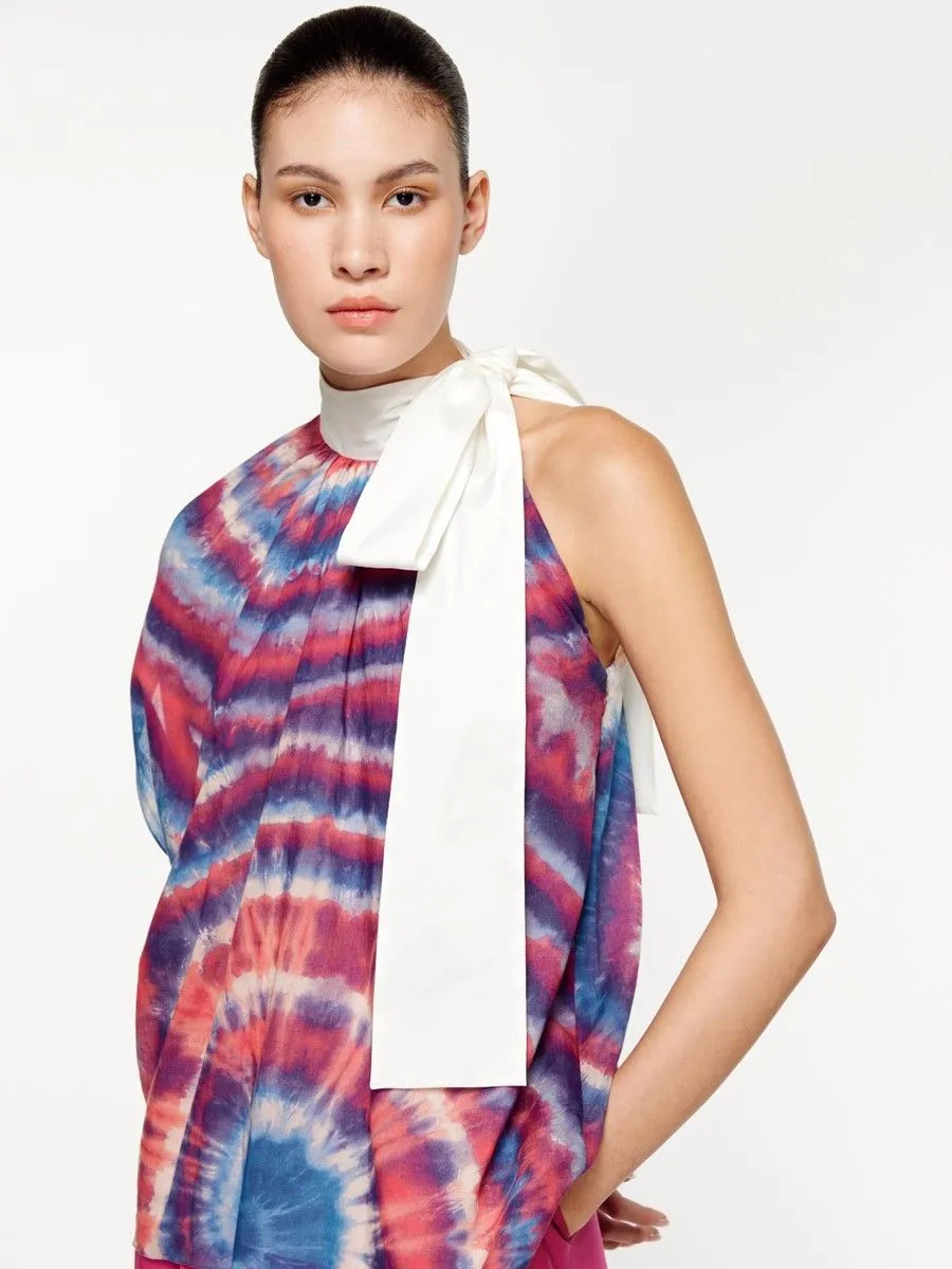 ASAVA (SS24) Tie-dye One-shoulder Bow Women Blouse Pink