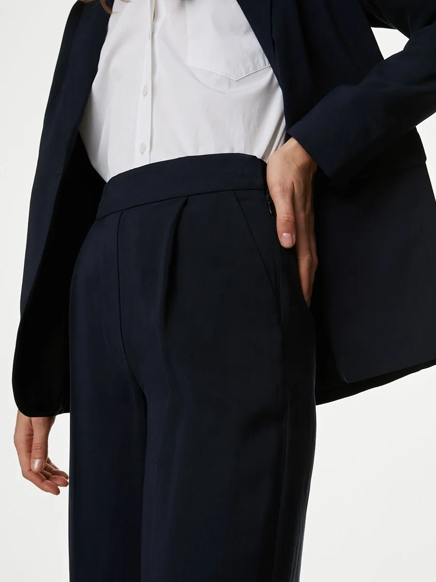 MARKS & SPENCER Women Trousers Wide Leg Pleat Front Dark Navy