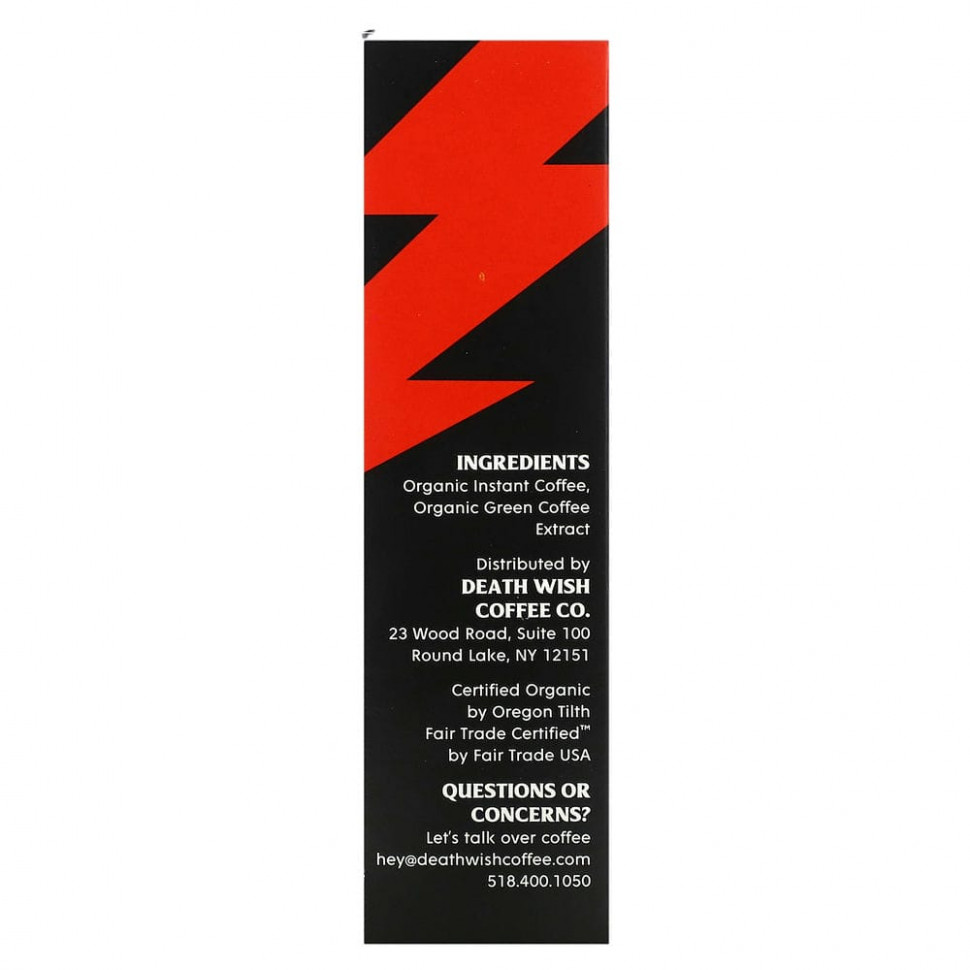 Death Wish Coffee, The World's Strongest Coffee, растворимый кофе, темная обжарка, 8 порционных пакетиков по 4,9 г (17 унций)