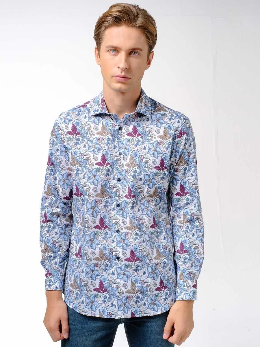 OLYMP MEN SHIRT LONG SLEEVES MODERN FIT  FLOWER PATTERN EASY IRON