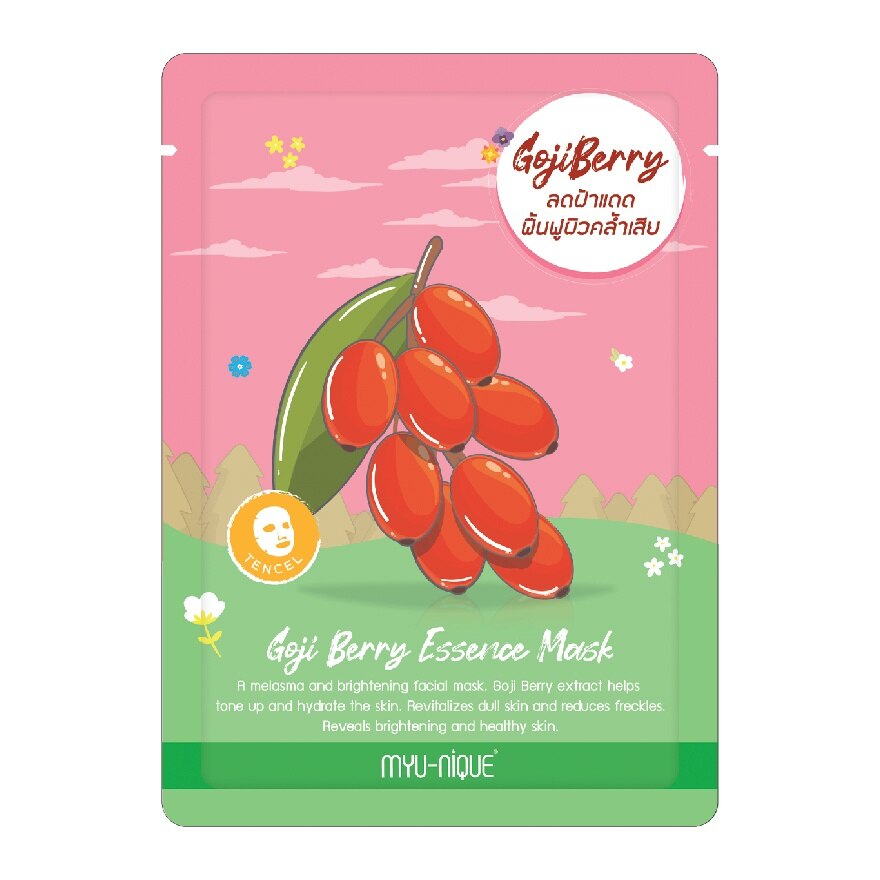 Myu-Nique Goji Berry Essence Mask 1'S มาสก์หน้า ลดฝ้าแดด ฟื้นฟูผิวคล้ำเสีย - Pink