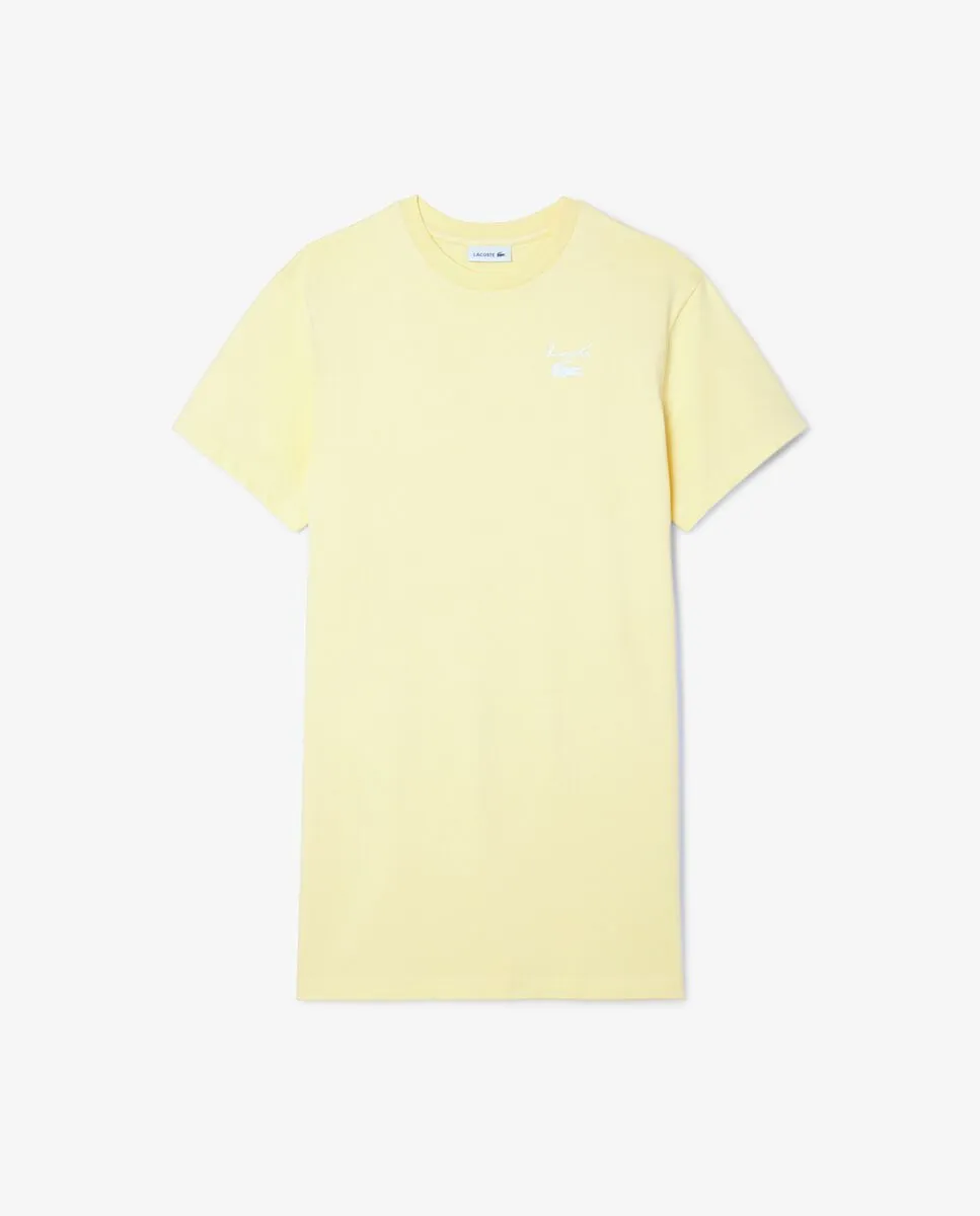 LACOSTE Oversized Branded Jersey T-Shirt Dress Yellow