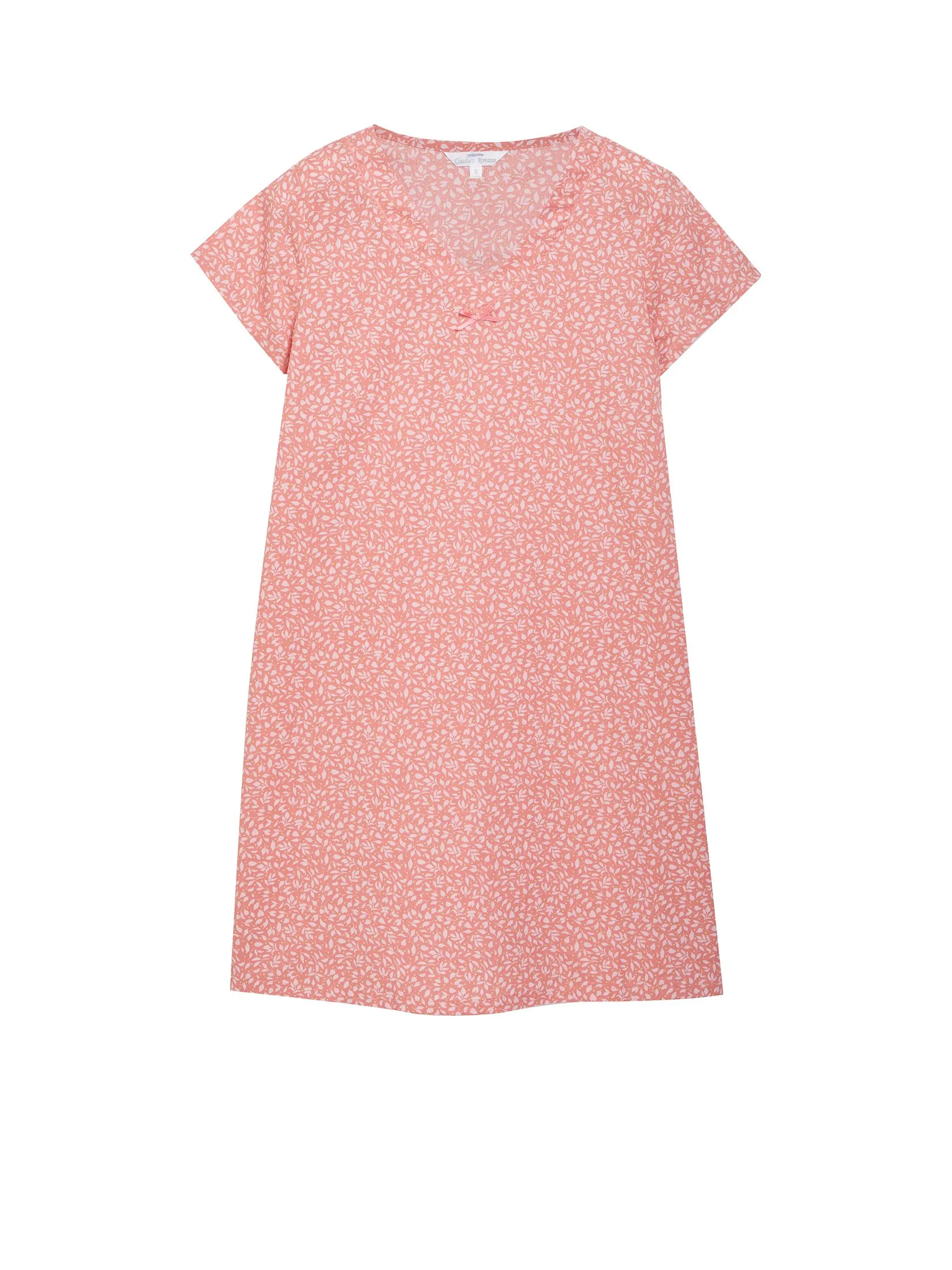 CLAUDIA'S ROMANCE Women Pyjamas Dress Short Sleeves V-Neck Print Orange