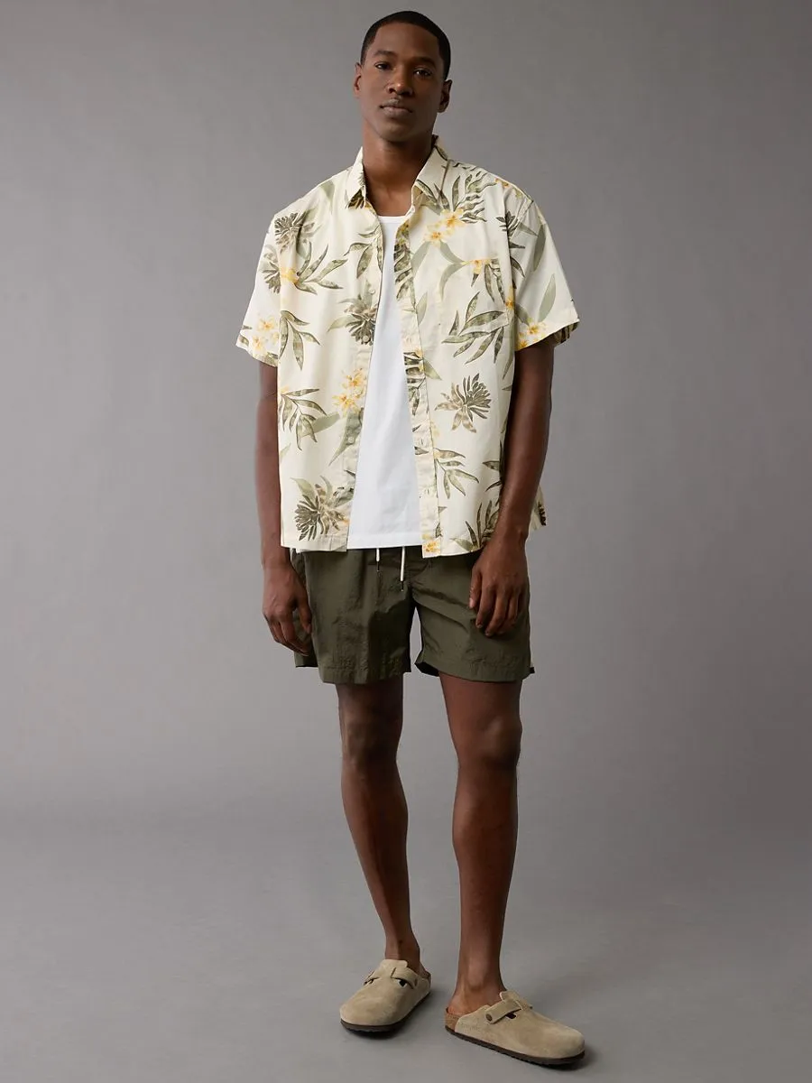 AMERICAN EAGLE MEN SAM FLORAL SS OVERSIZED CSC MORT FADE SHIRT 212 KHAKI