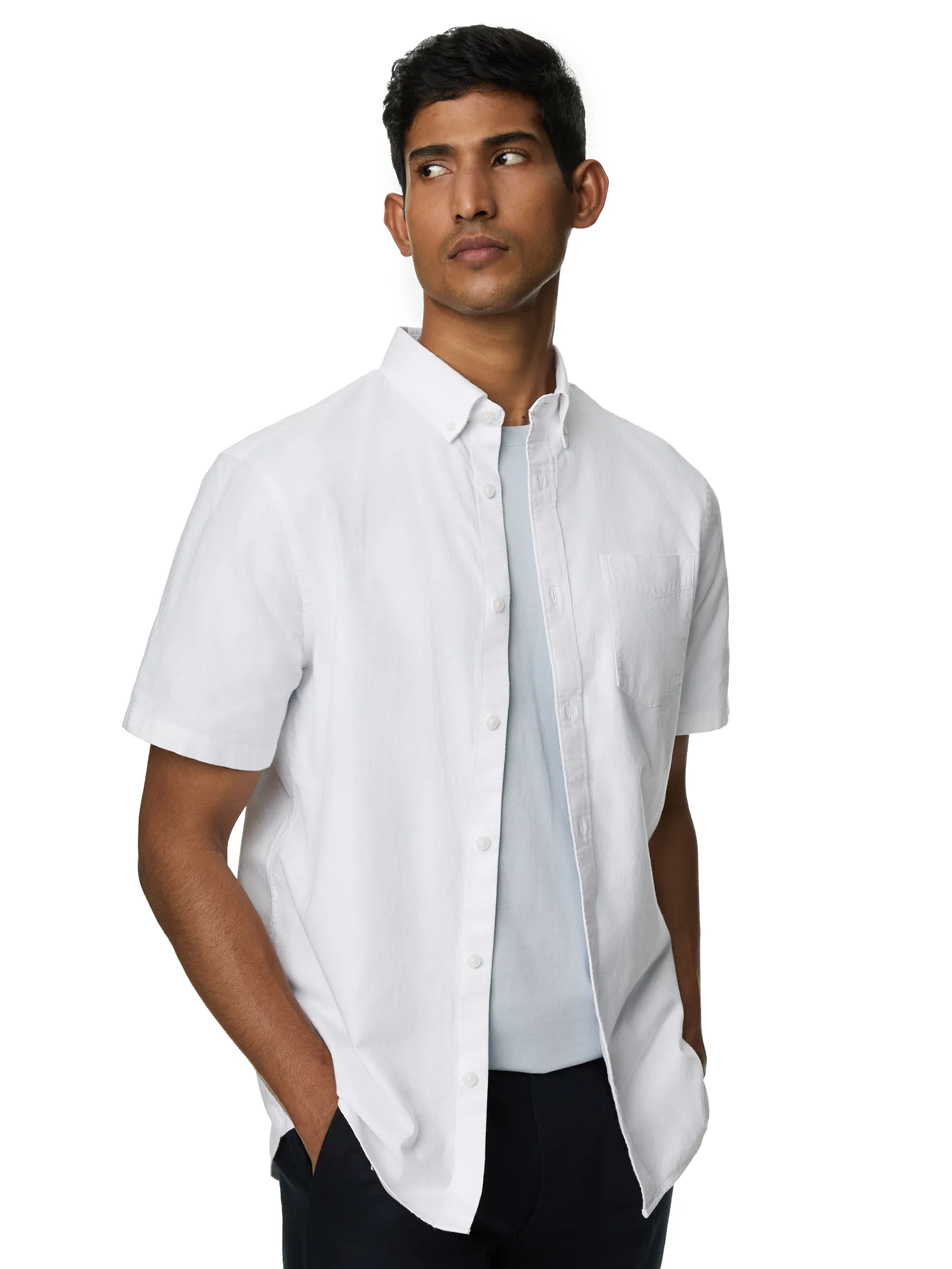 MARKS & SPENCER Men Oxford Shirt Short Sleeves Easy Iron Pure Cotton