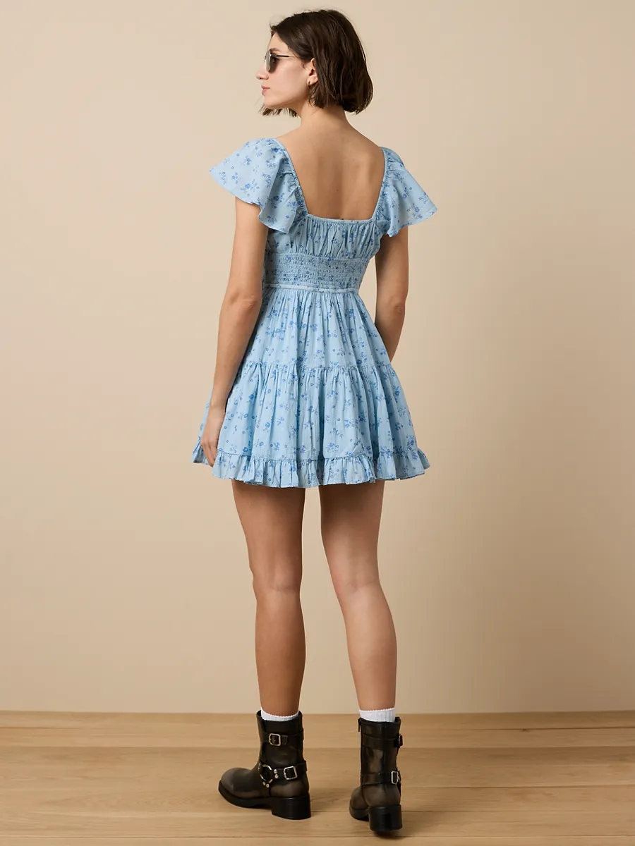 AMERICAN EAGLE WOMEN 7536 FLUTTER SLV ELASTIC WAIST MINI 401 LIGHT BLUE