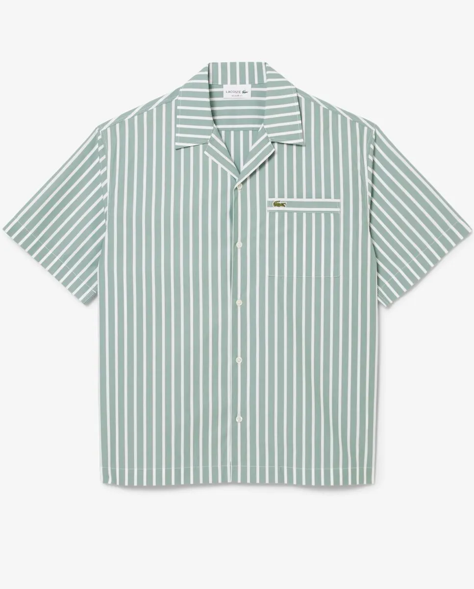 LACOSTE Relaxed Fit Striped Short Sleeved Shirt Green