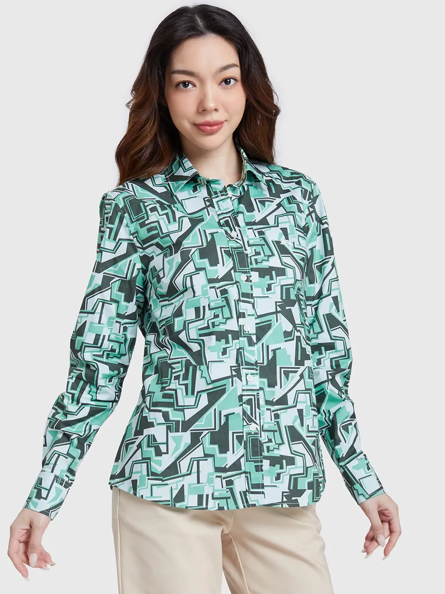 ALUMNUS Women Shirt Long Sleeves Graphic Printed Green