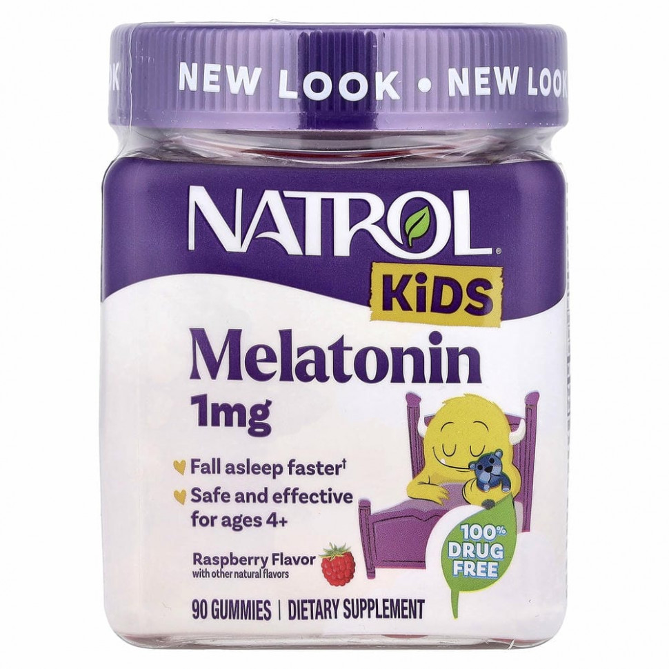 Natrol, Kids, мелатонин, для детей от 4 лет, ягодный вкус, 90 жевательных конфет