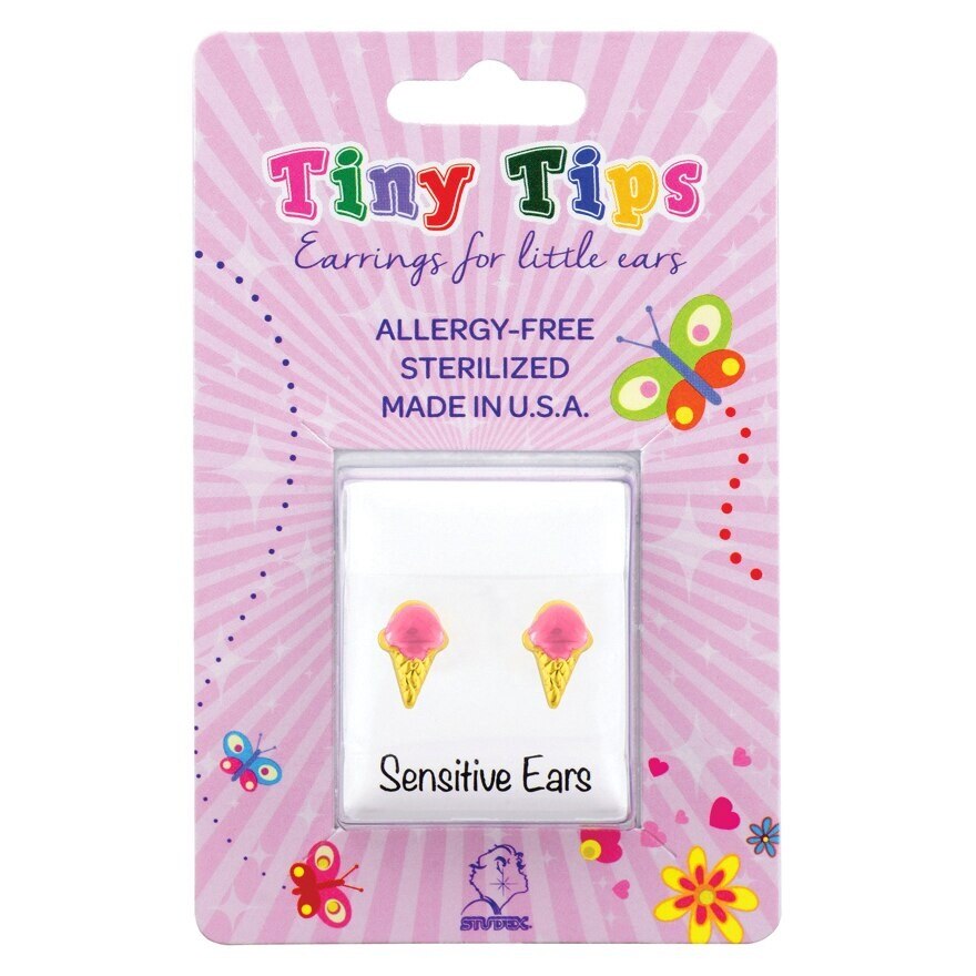 Studex Tiny Tips Earrings For Sensitive Ear Gold Plated Pink Ice Cream