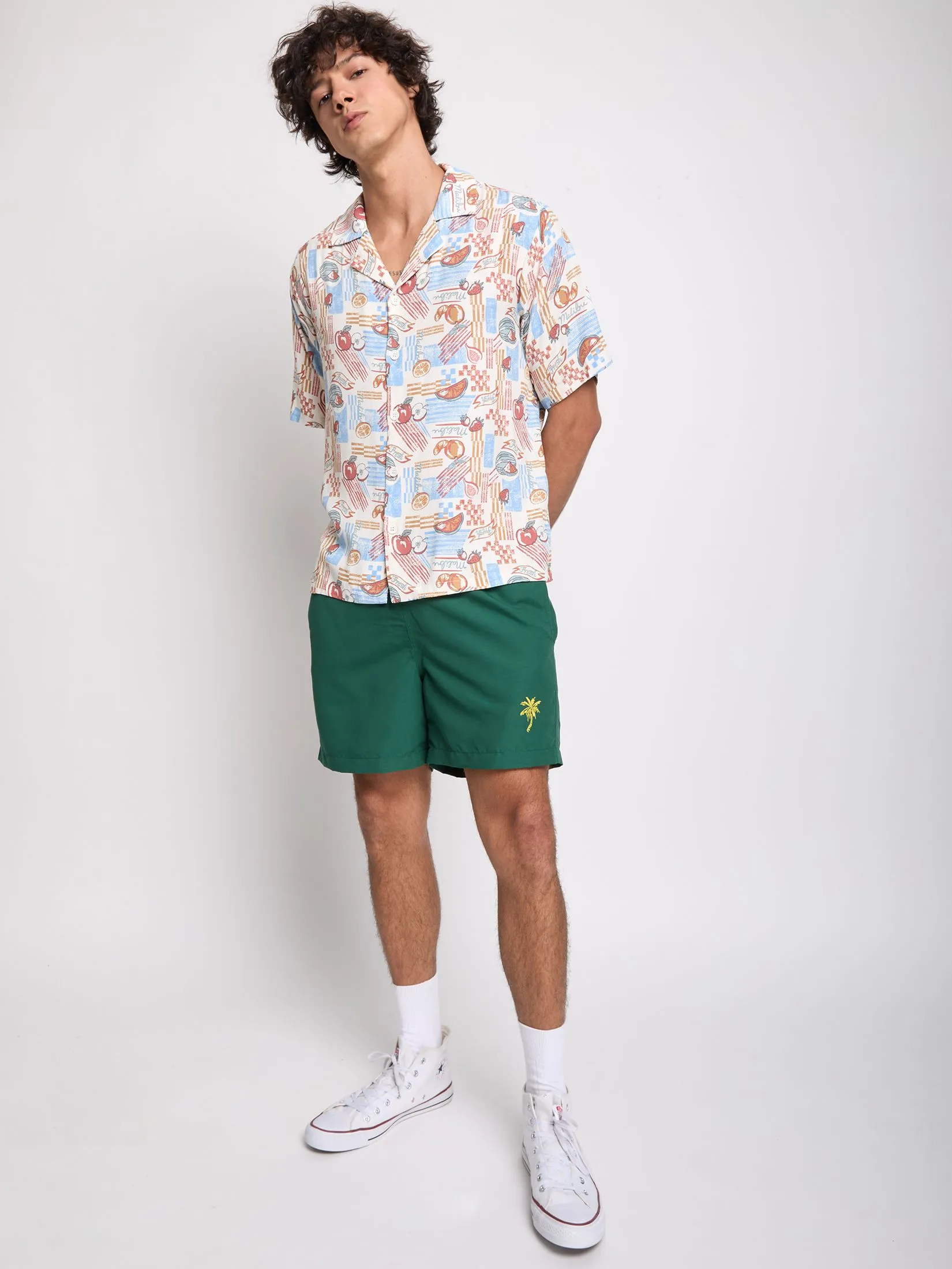 DEFRY 01 Men Shirt Short Sleeves Hawaiian Style Red