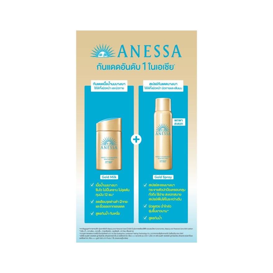 Anessa Perfect UV Sunscreen Skincare SPF50+ PA++++ Milk 60 Ml.+Spray 60 G.