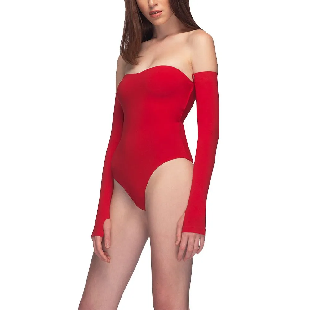 ANGELYS BALEK Red Long Sleeve Strapless Women Swimsuit