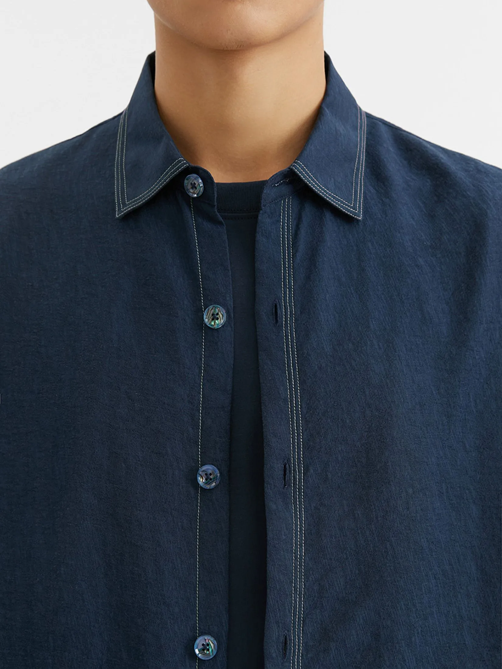 DAPPER Men Tonal Camo Jacquard Shirt Navy