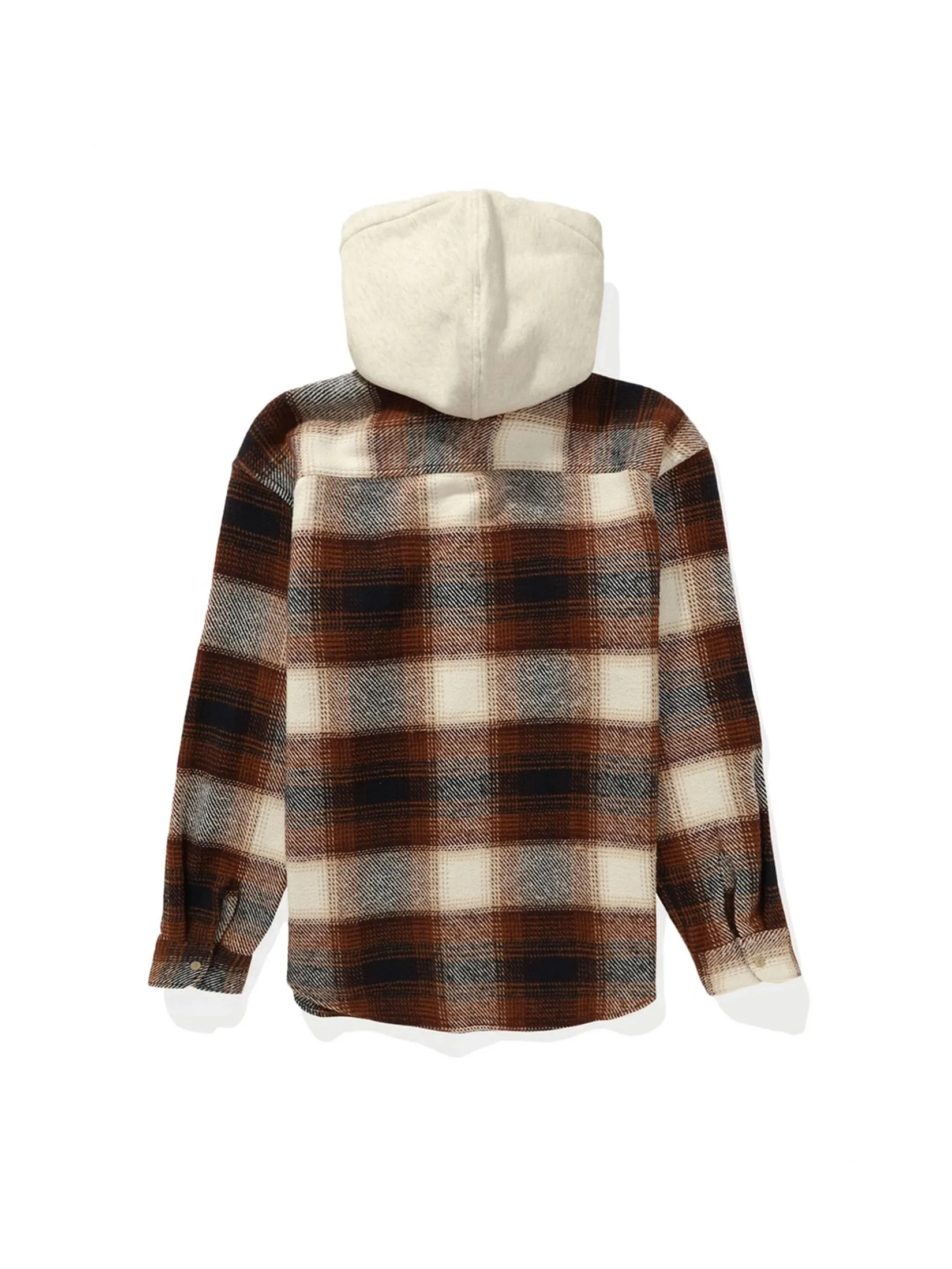 AMERICAN EAGLE MEN KENT PLAID OVERSIZED CSC HOODED ROGER FLANNEL 206 AMBER BROWN