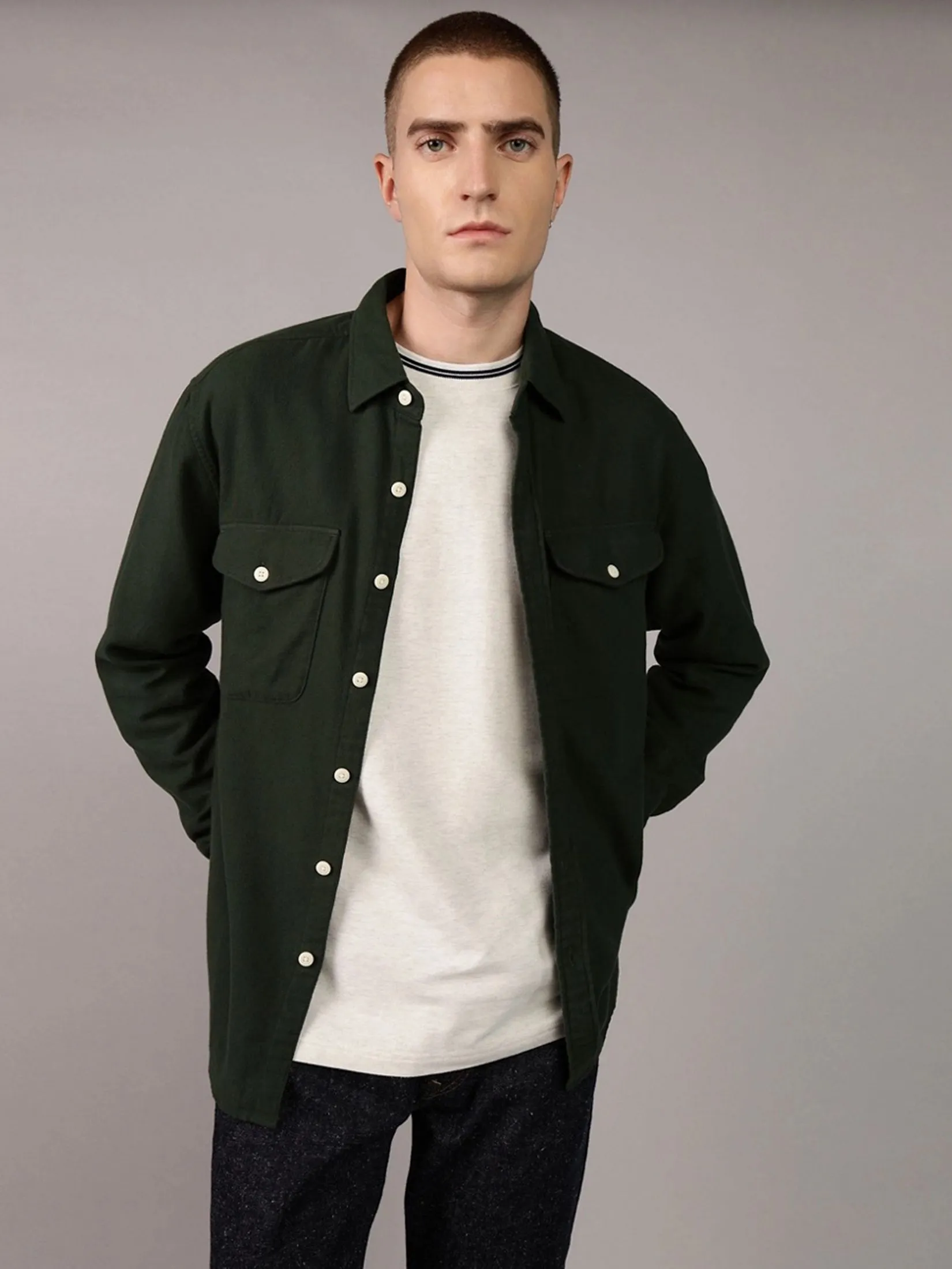 AMERICAN EAGLE MEN RUBBER PLANT CF CSC MARTIN FLANNEL SHIRT 318 GREEN RUSH