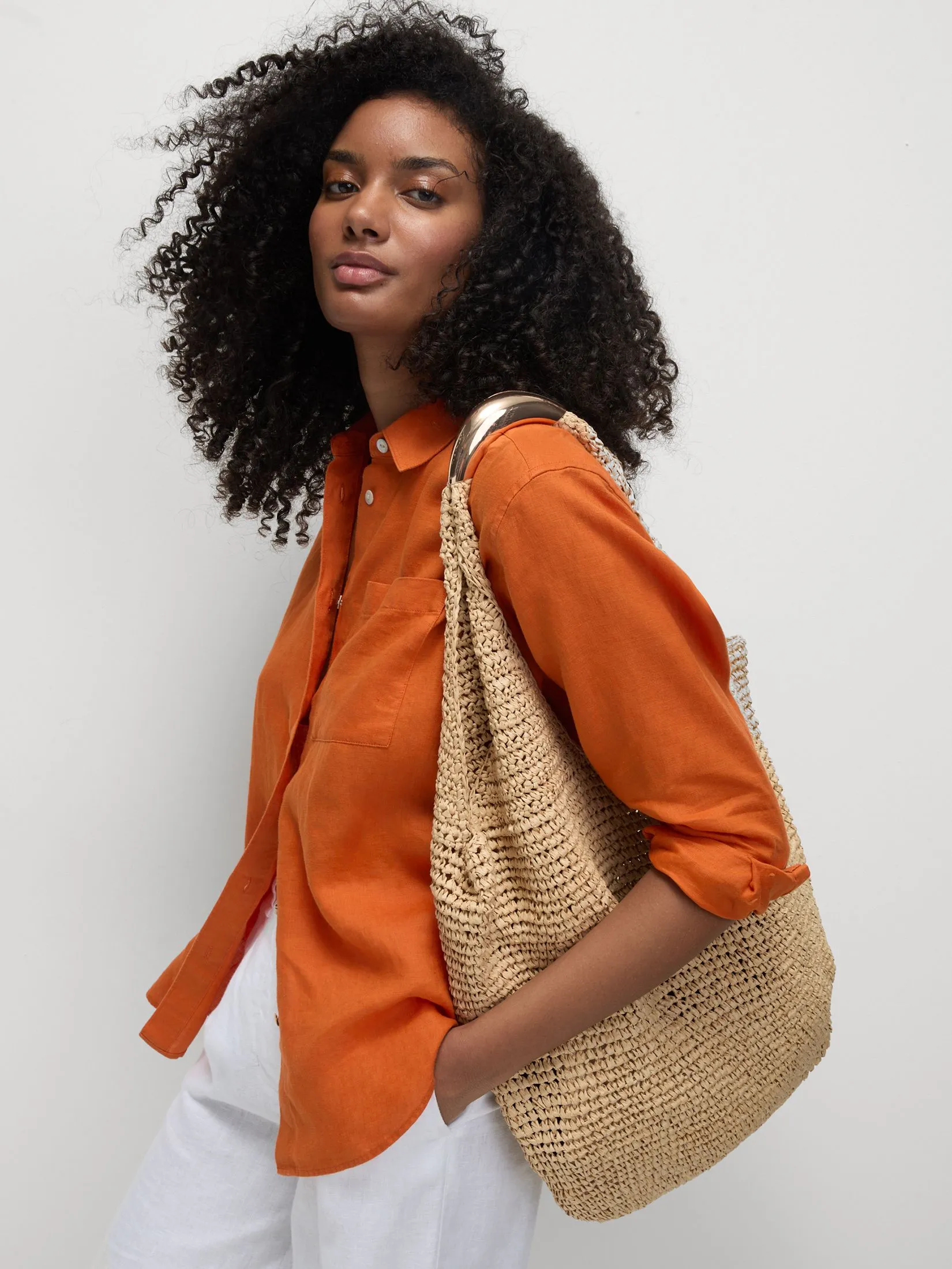 MARKS & SPENCER Women Shirt Pure Linen Oversized Girlfriend Style Marmalade