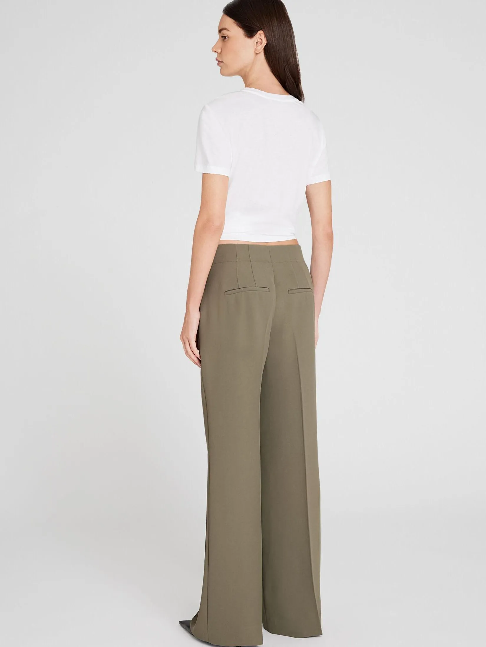 CLUB MONACO Women Trouser High-Rise Fluid Crepe Grey Border