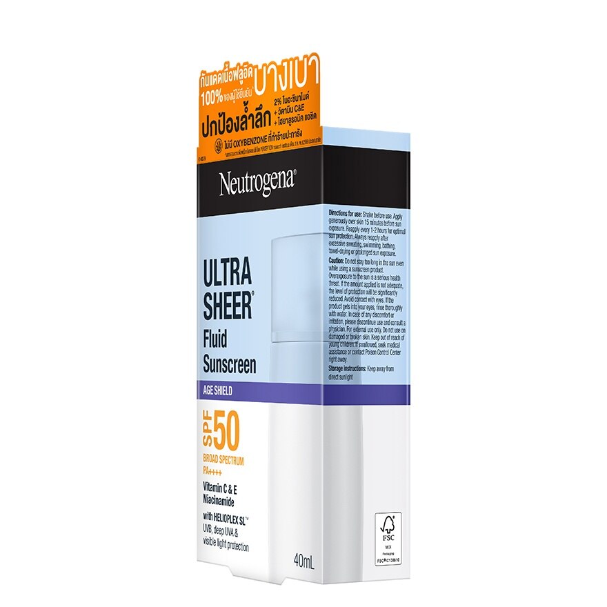 Neutrogena Ultra Sheer Fluid Sunscreen Age Shield Broad Spectrum SPF50 PA++++ 40 Ml.