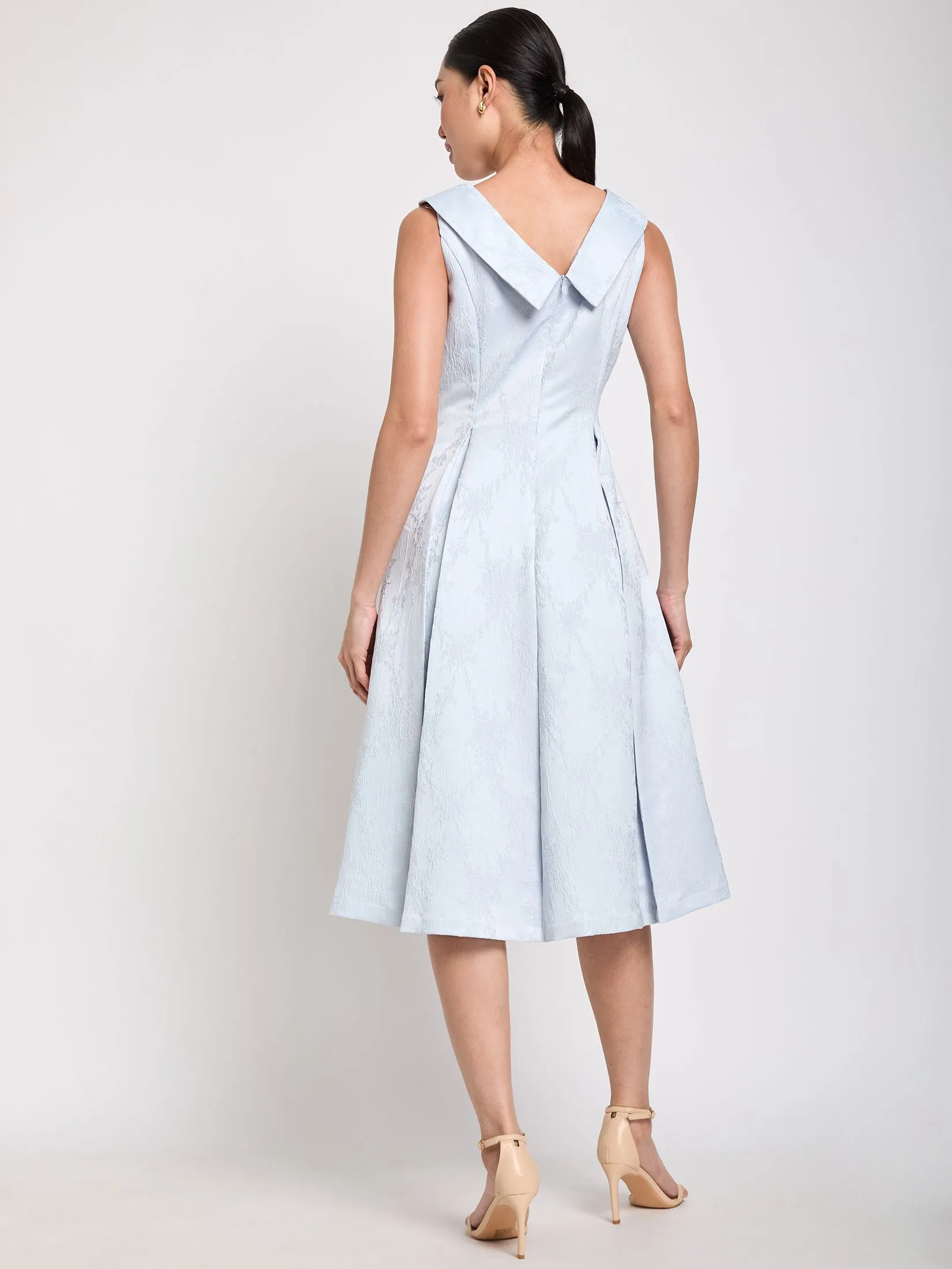 EXPRESSIONS EVENING Women Midi Dress With Collared Boat Neck And Pleat Detail Blue