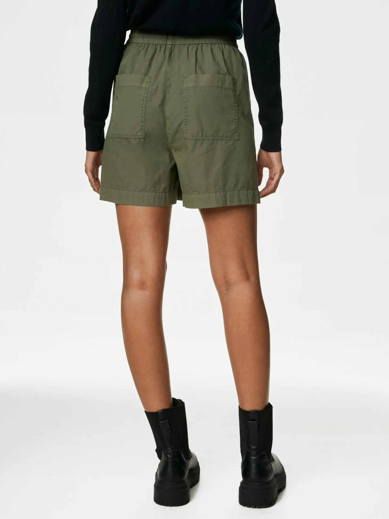 MARKS & SPENCER Women Shorts High Waisted Pure Cotton Hunter Green