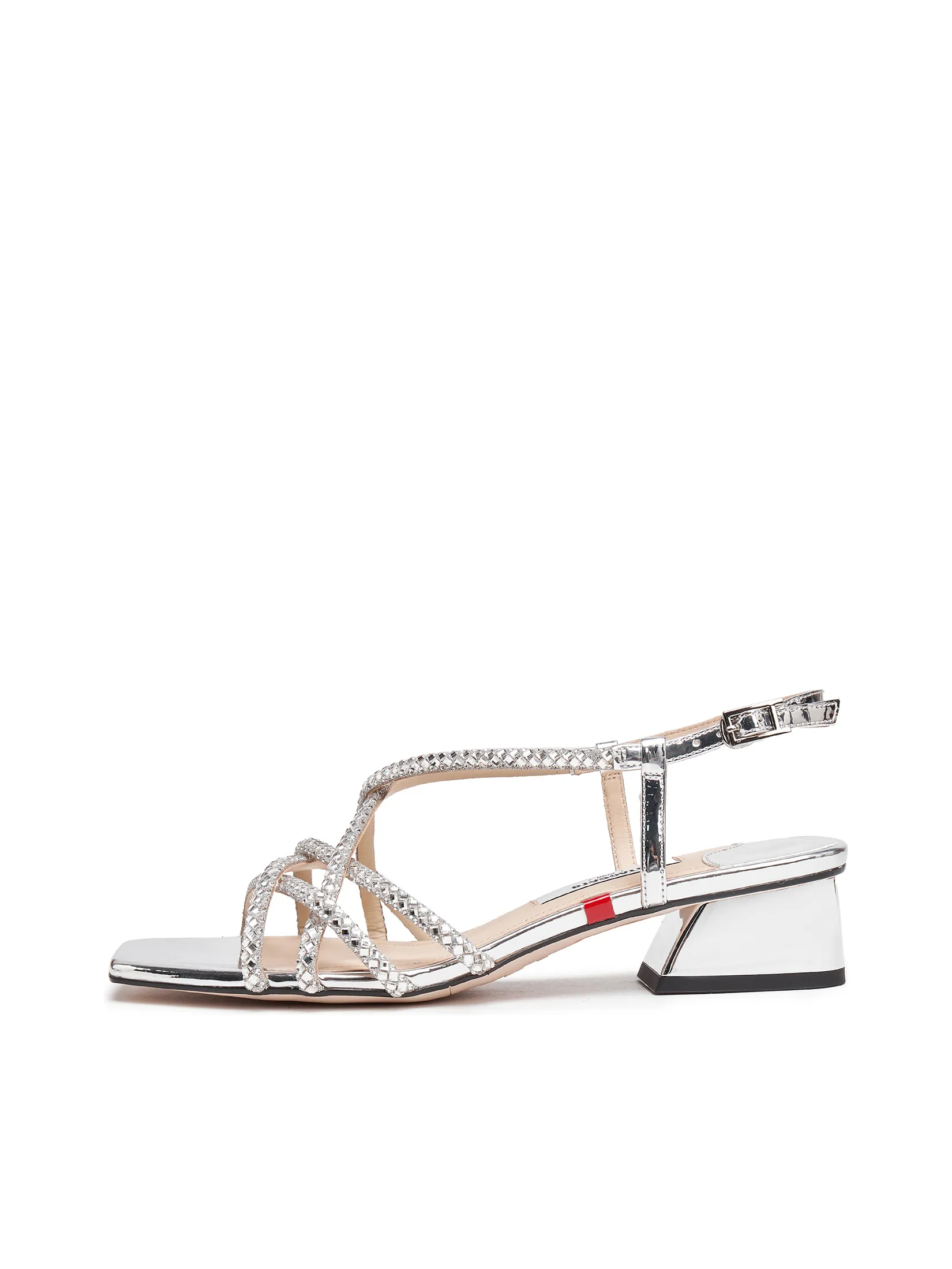 STACCATO Women Heel Slippers Crystal Strap Silver