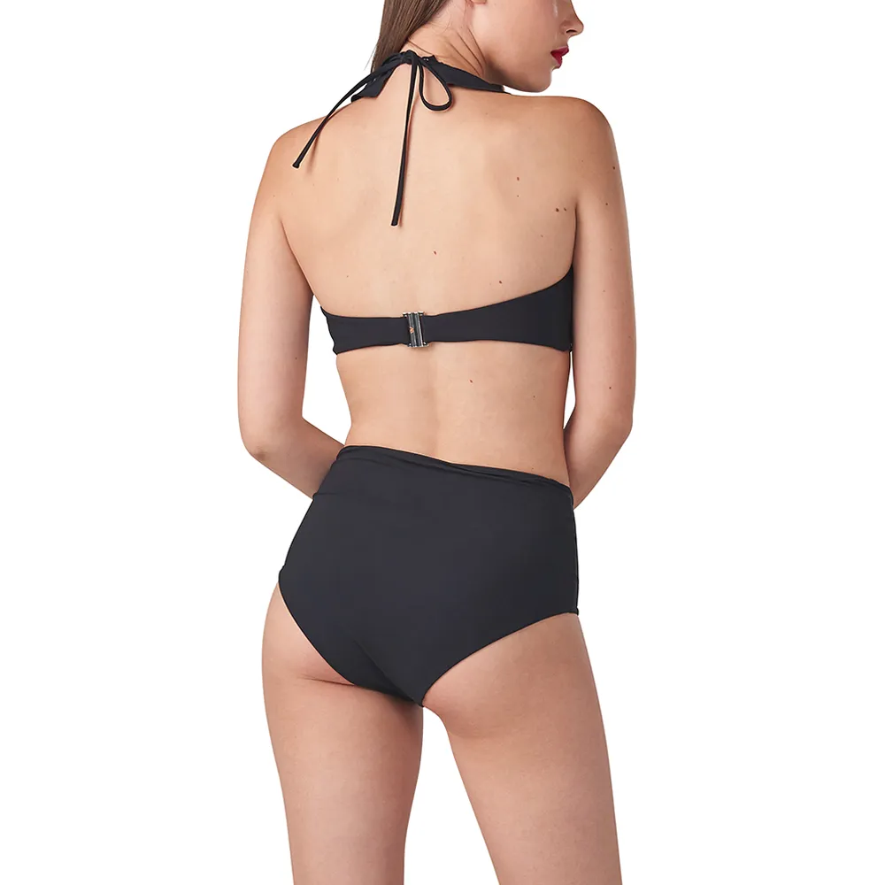 ANGELYS BALEK Black Free Form Ruffle Neck Bikini &High Waist Brief Women Swimsuit