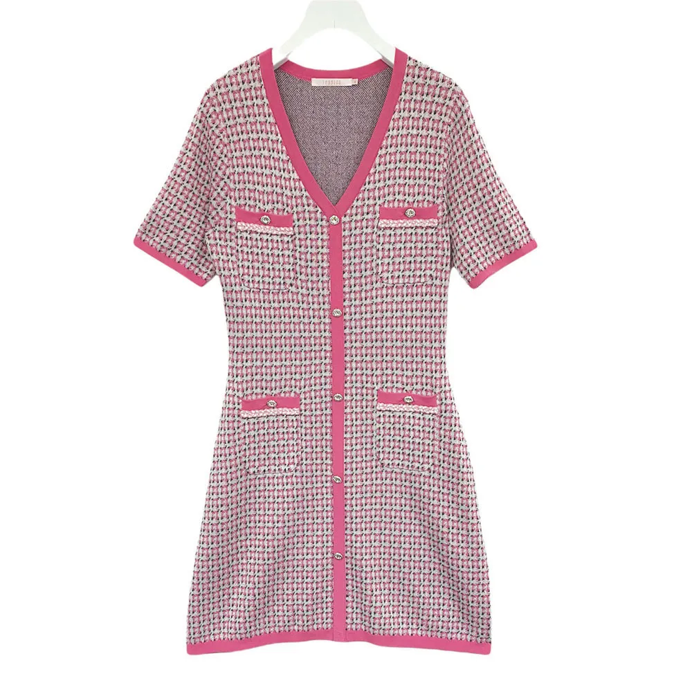 JESSICA PINK  V-NECK KNITTED DRESS