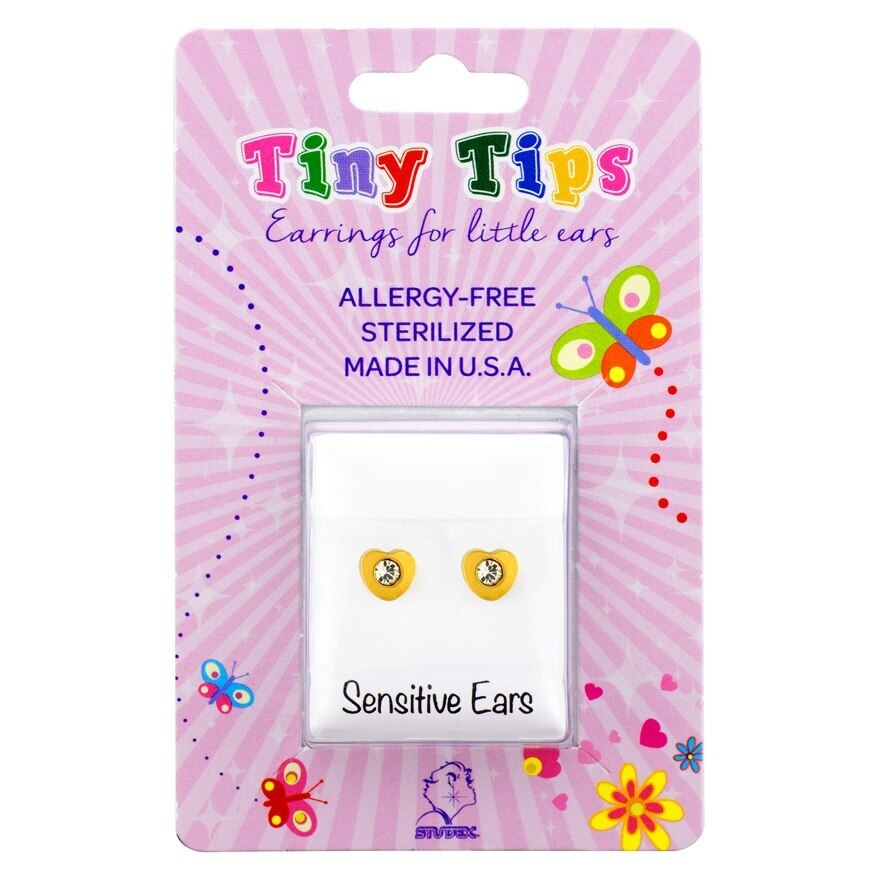 Studex Tiny Tips Earrings For Sensitive Ear Gold Plated 4mm Heartlite Crystal