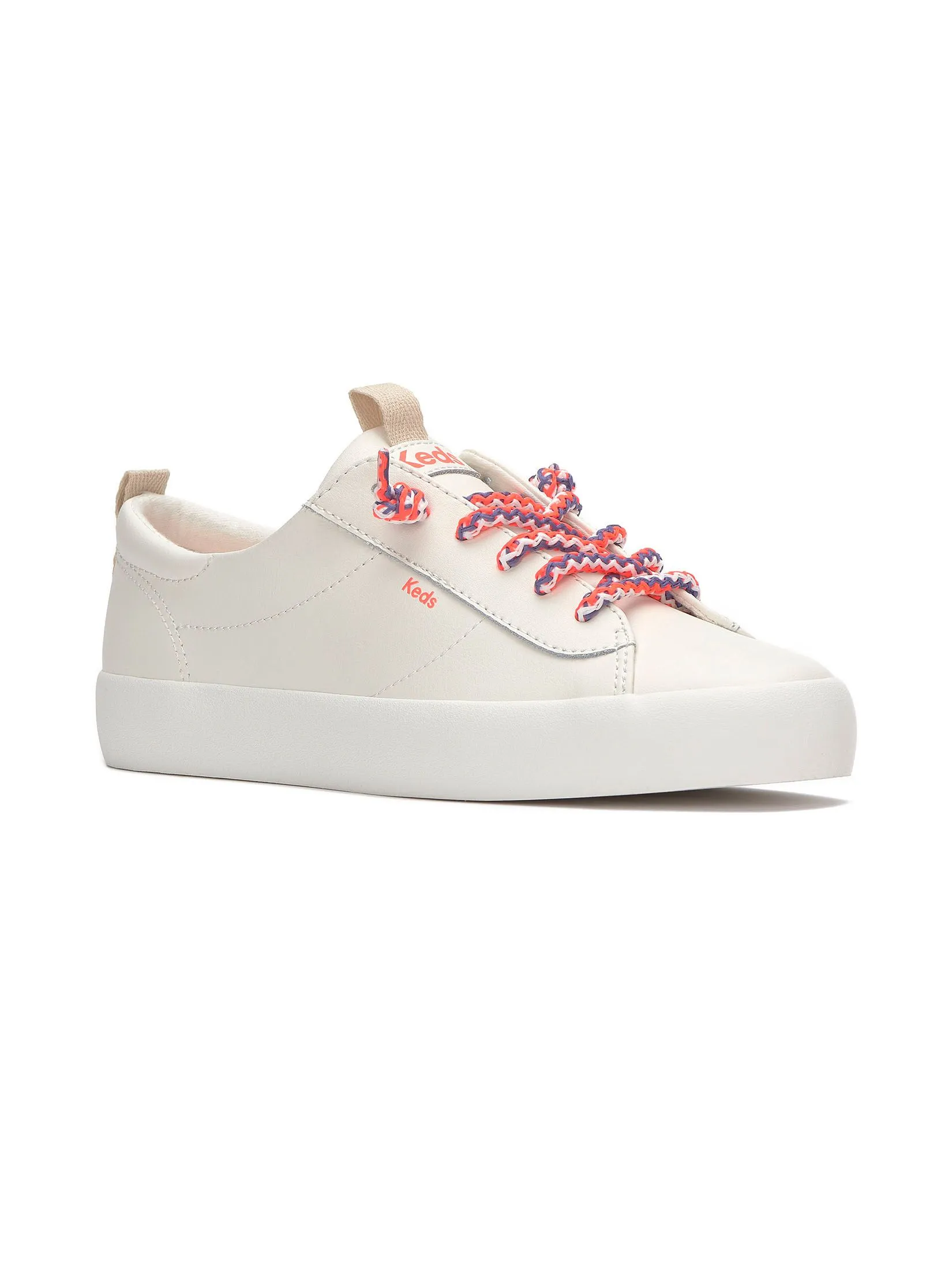 KEDS Women Kickback Leather Round Laces Snow White