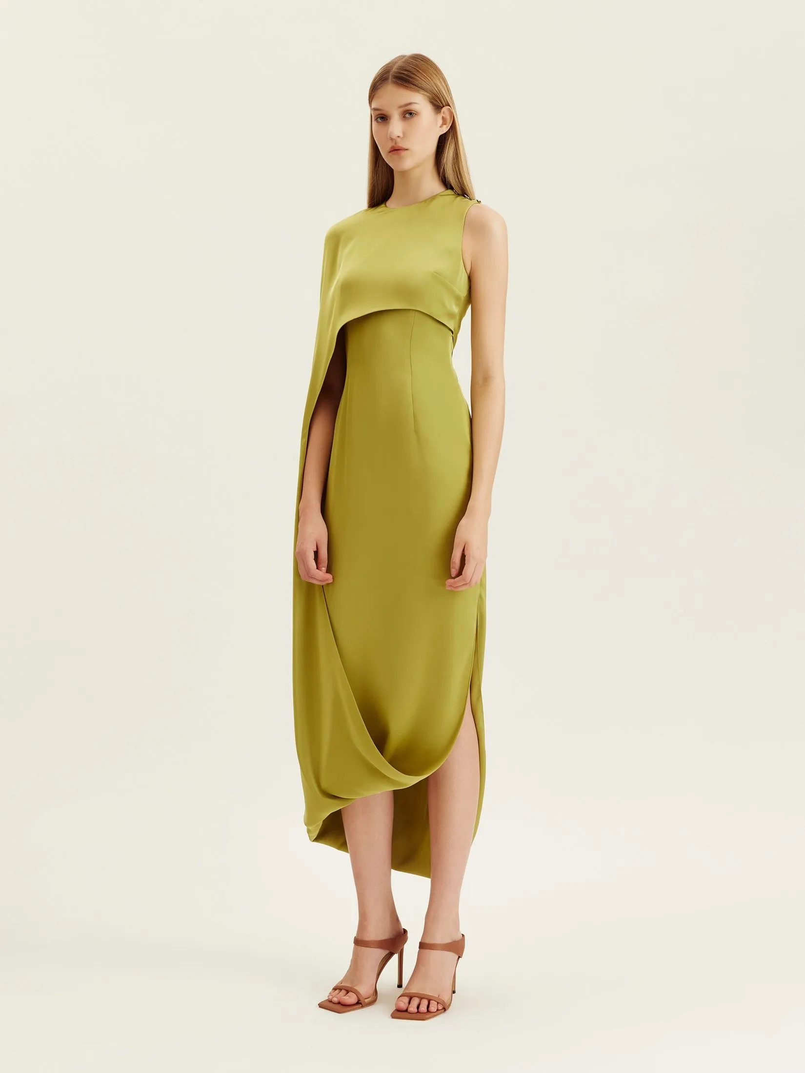 ASAVA ( AW24 ) Portia One-shoulder Cape Women Dress Green