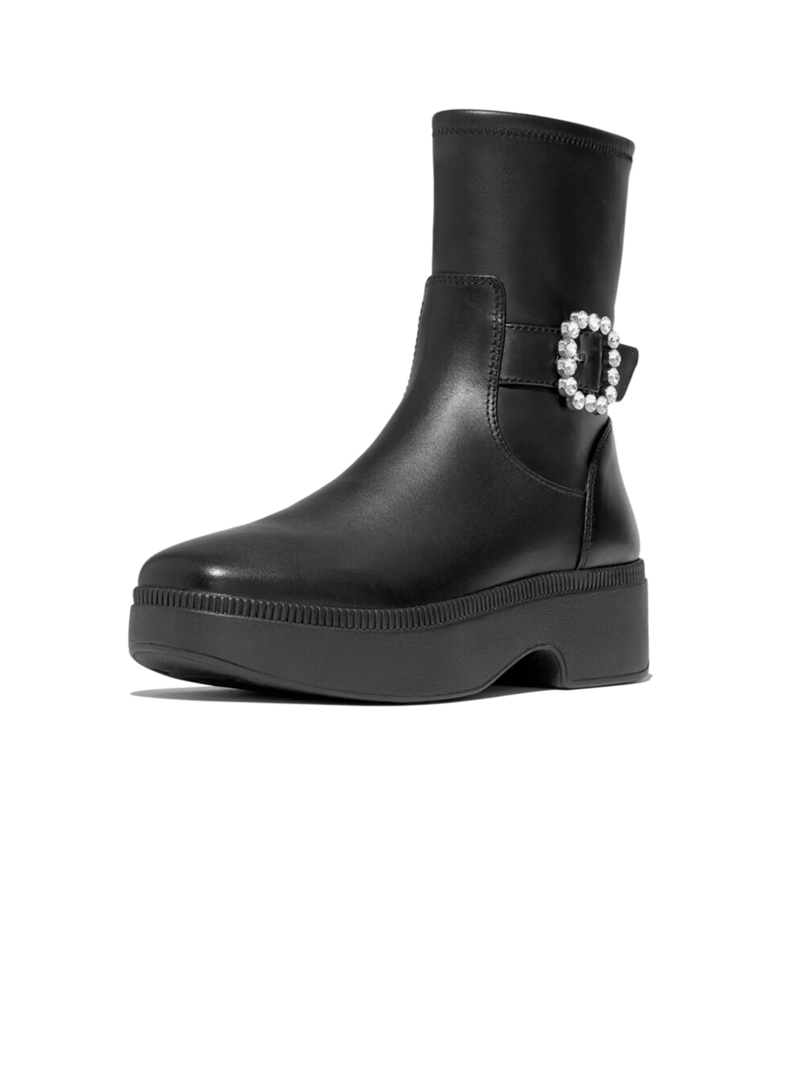 FitFlop™ WOMEN S F-LUMA CRYSTAL-BUCKLE BOOTS BLACK