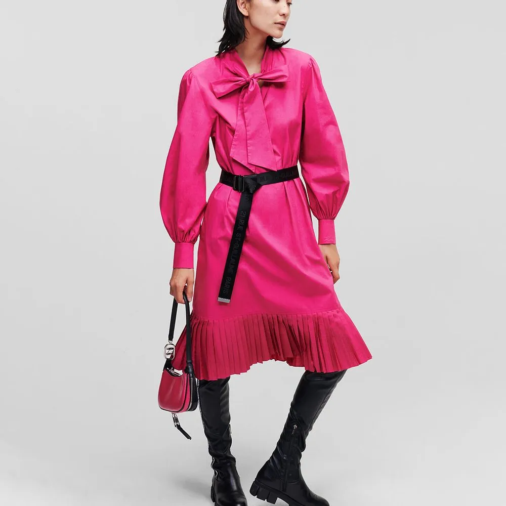 KARL LAGERFELD KL Pleated Hem Shirt Dress Fuchsia