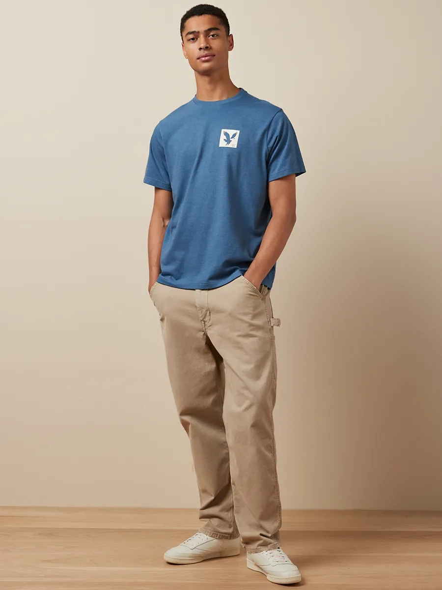 AMERICAN EAGLE MEN G SS CORE BRAND SET IN TEE- CVC FAUX HTHR + SERIOUSLY SOFT WASH 472 NAVY HEATHER